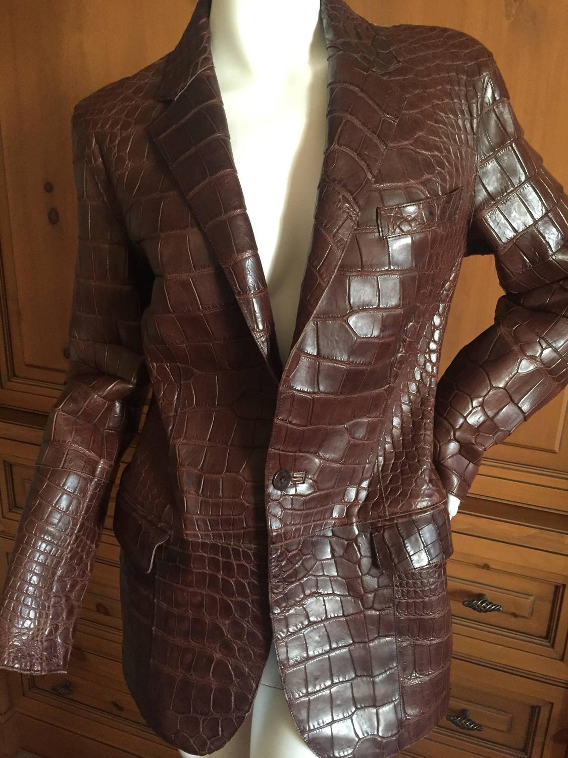 Ralph Lauren Purple Label Vintage Crocodile Embossed Leather Jacket at