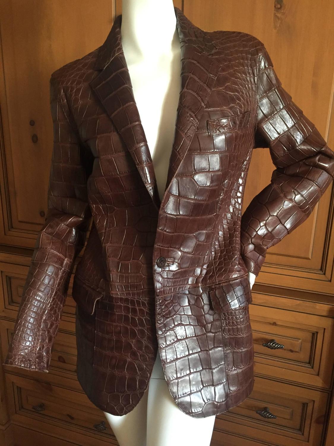 Ralph Lauren Purple Label Vintage Crocodile Embossed Leather Jacket at
