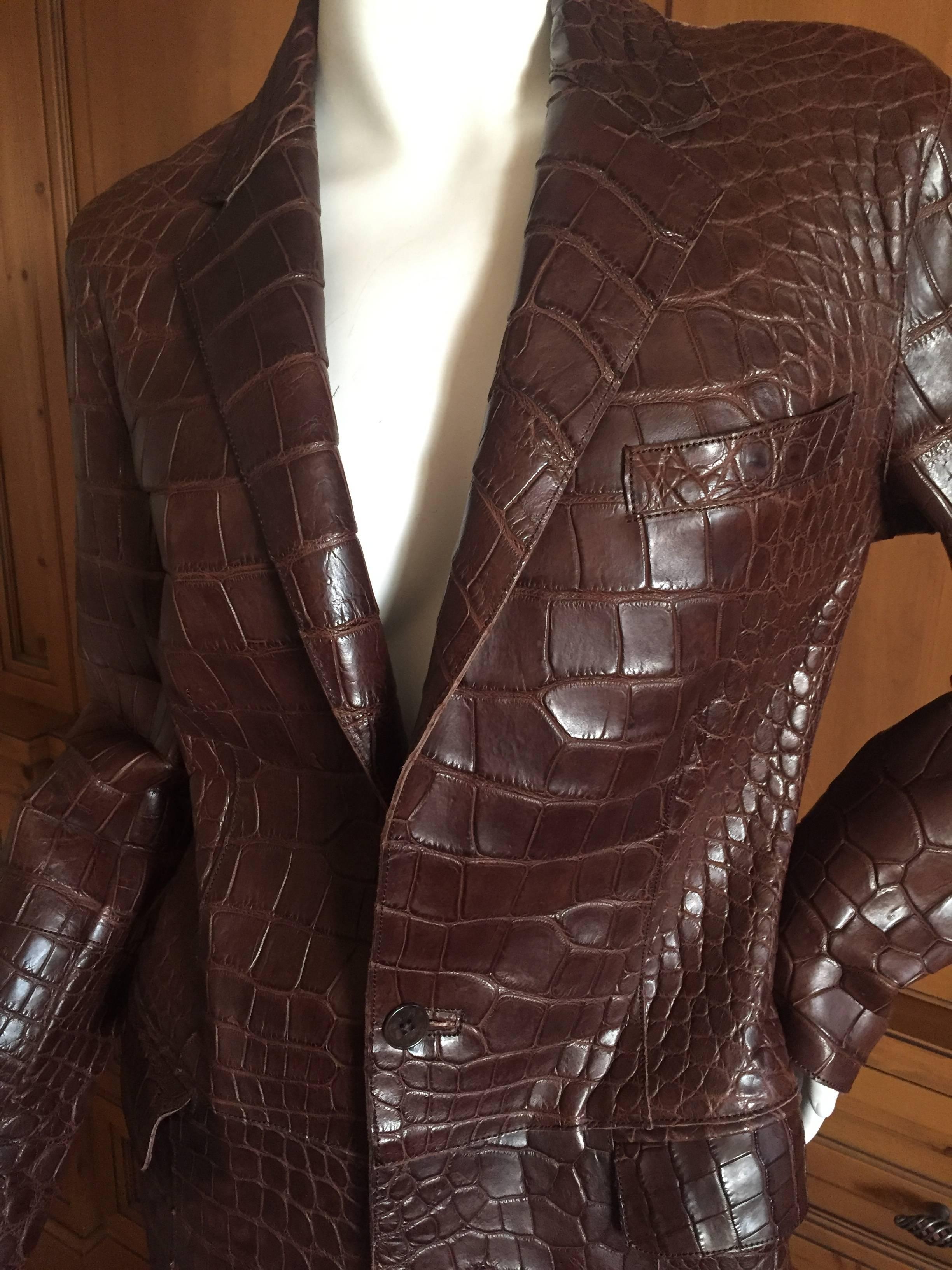 Ralph Lauren Purple Label Vintage Crocodile Embossed Leather Jacket In Excellent Condition In Cloverdale, CA