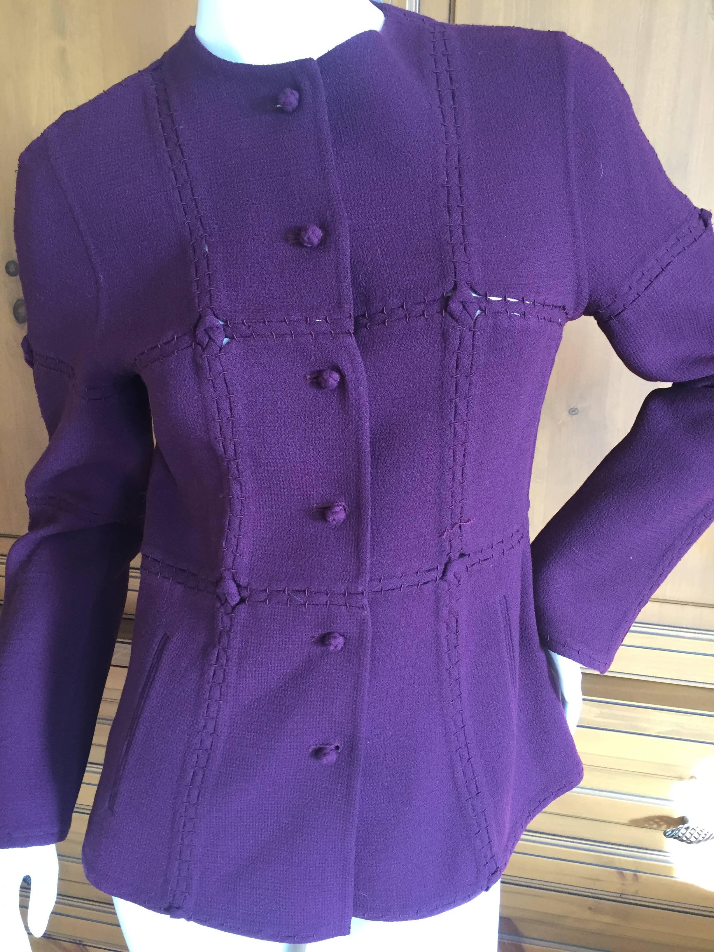 Chado Ralph Rucci Purple Jacket with Open Stitch Details  In Excellent Condition For Sale In Cloverdale, CA