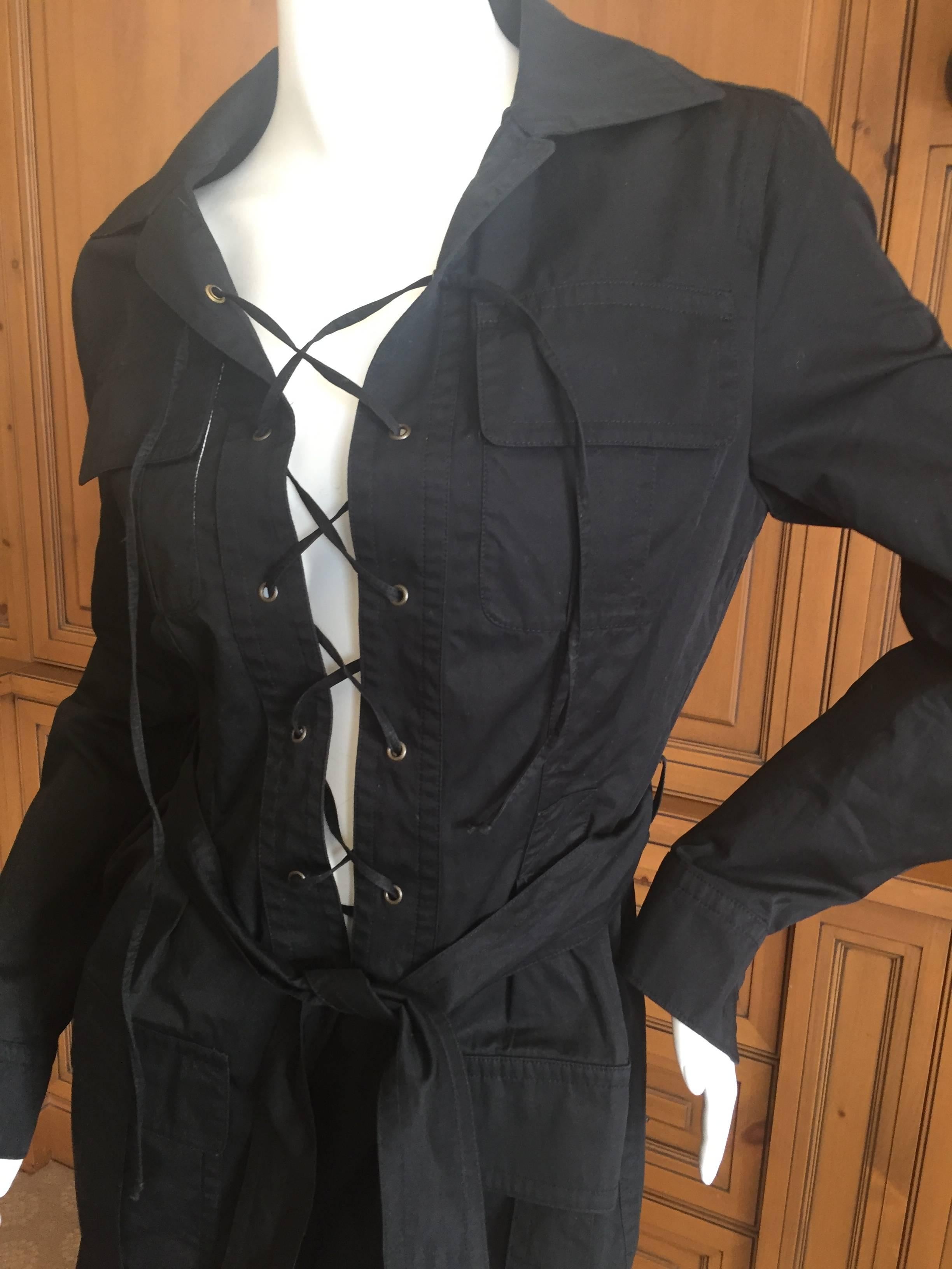 Yves Saint Laurent Tom Ford Black Cotton Safari Dress For Sale 1