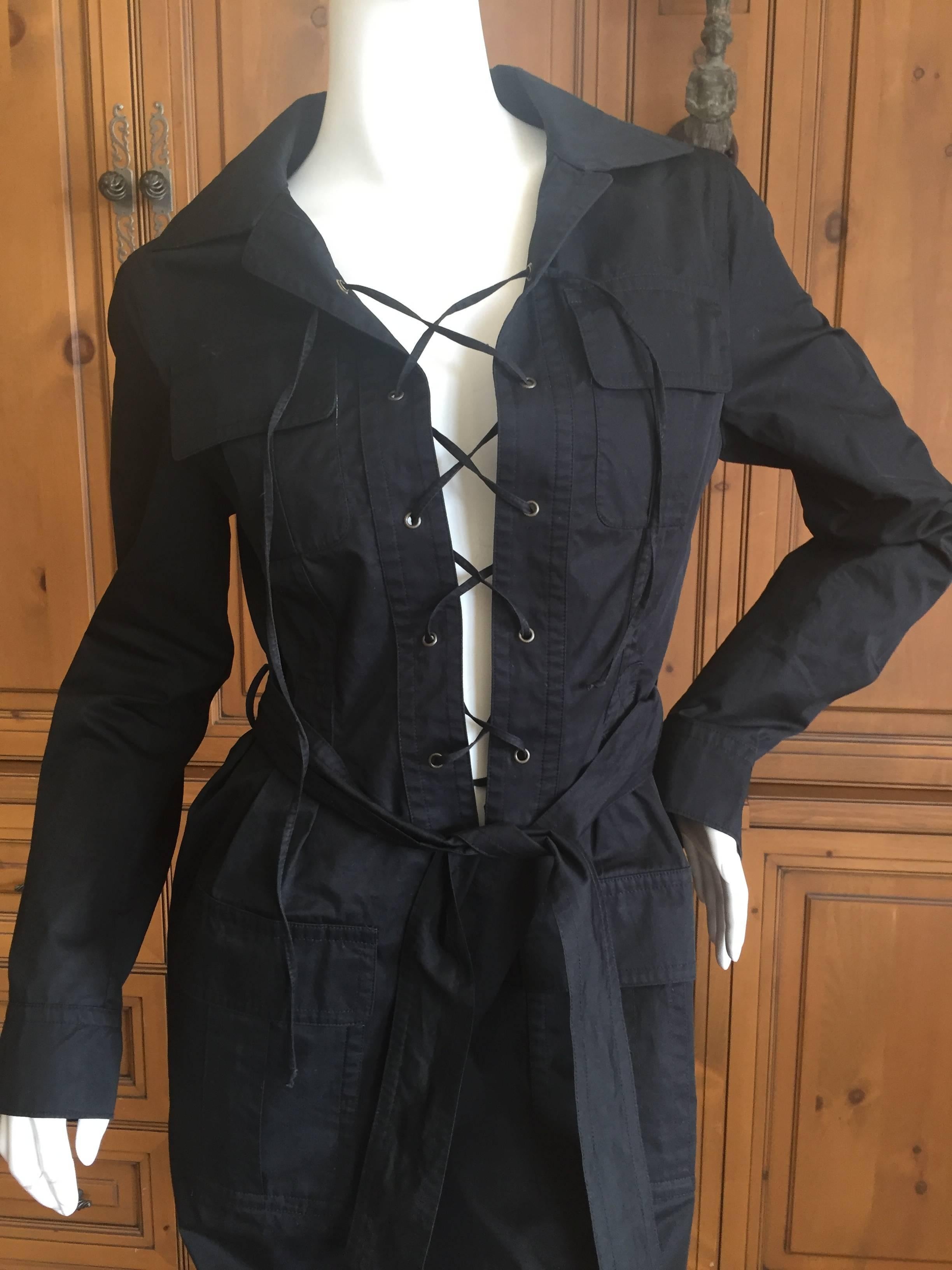 Yves Saint Laurent Tom Ford Black Cotton Safari Dress For Sale 2