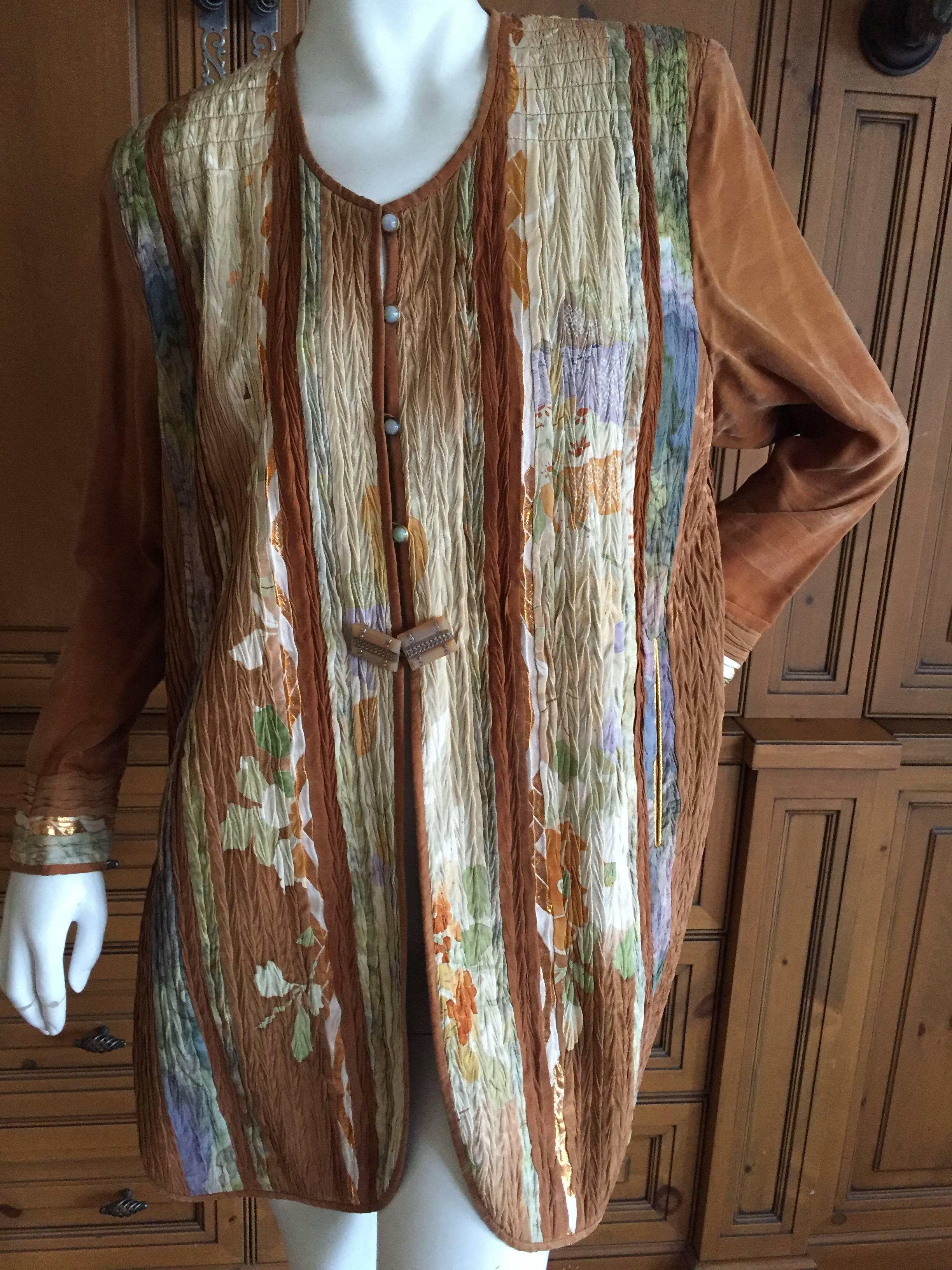 Beautiful handmade jacket from Janet Kaneko.
Janet Kaneko was an integral part of the  Art to Wear movement championed by Sandra Sakata and her legendary San Francisco store Obiko.
Kameko fashioned her pieces using antique fabric's, mostly