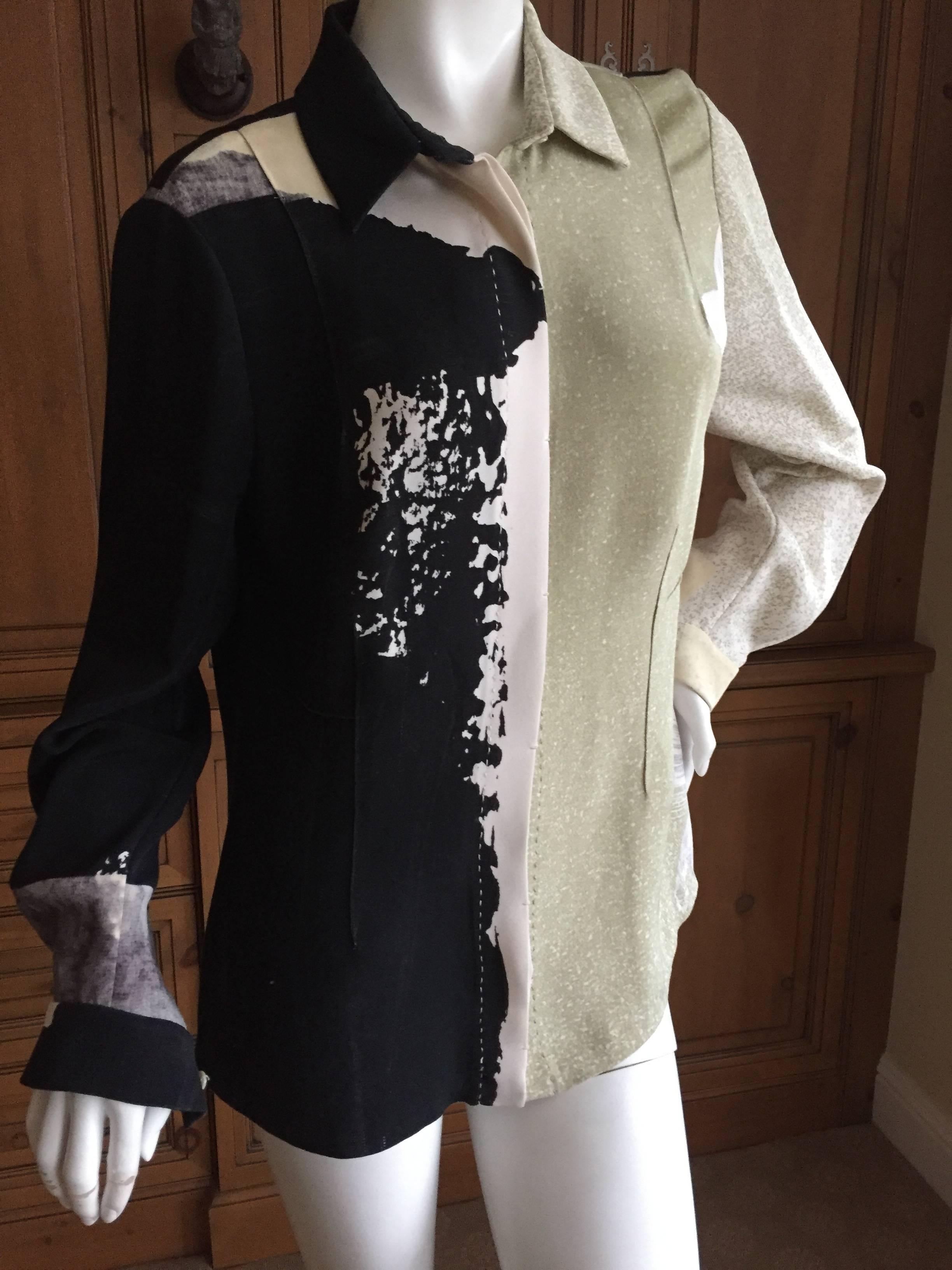 Chado Ralph Rucci Hand Painted Silk Blouse In Excellent Condition In Cloverdale, CA