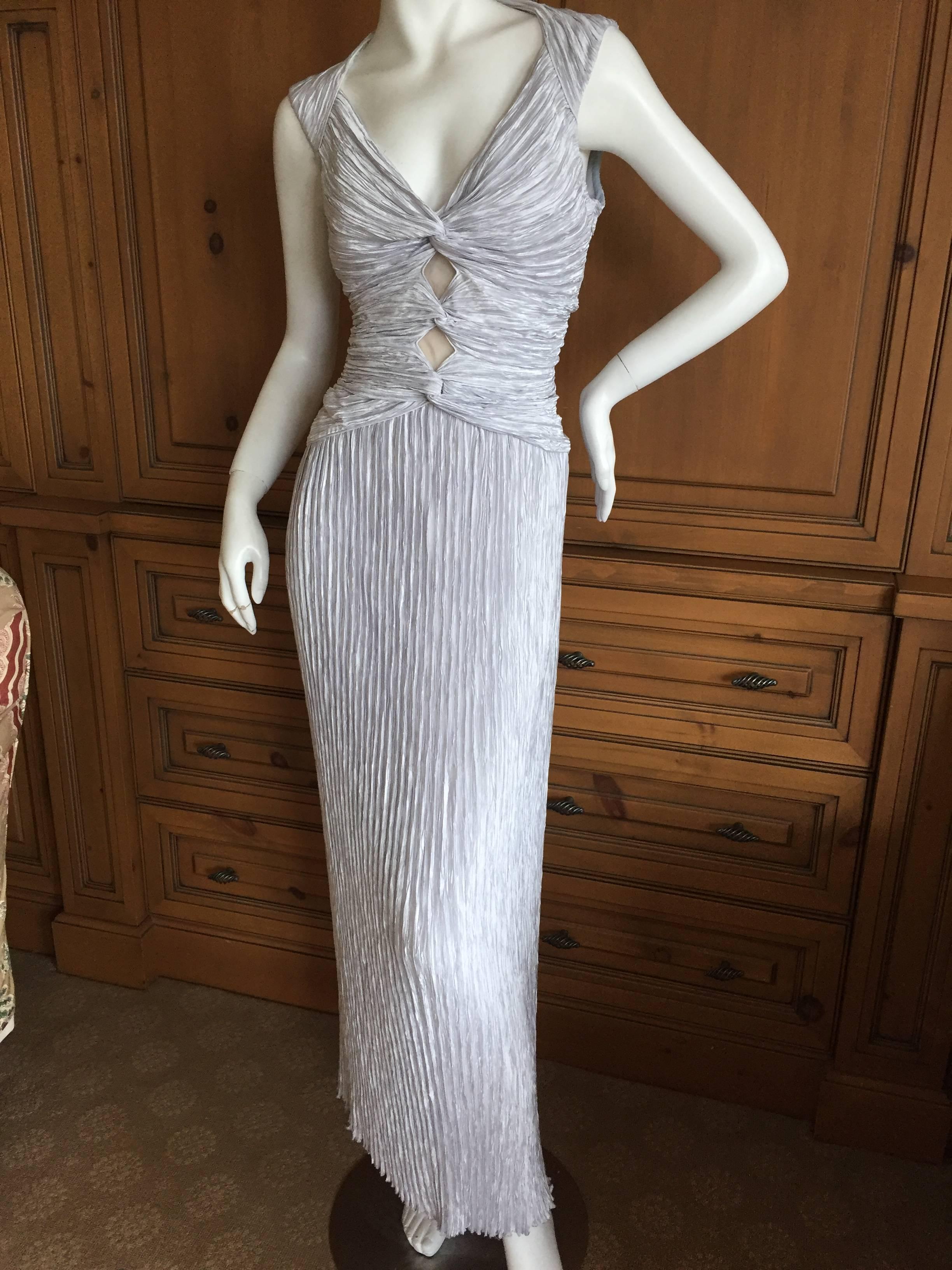 Gray Mary McFadden Revealing Plisse Pleated Evening Dress For Sale