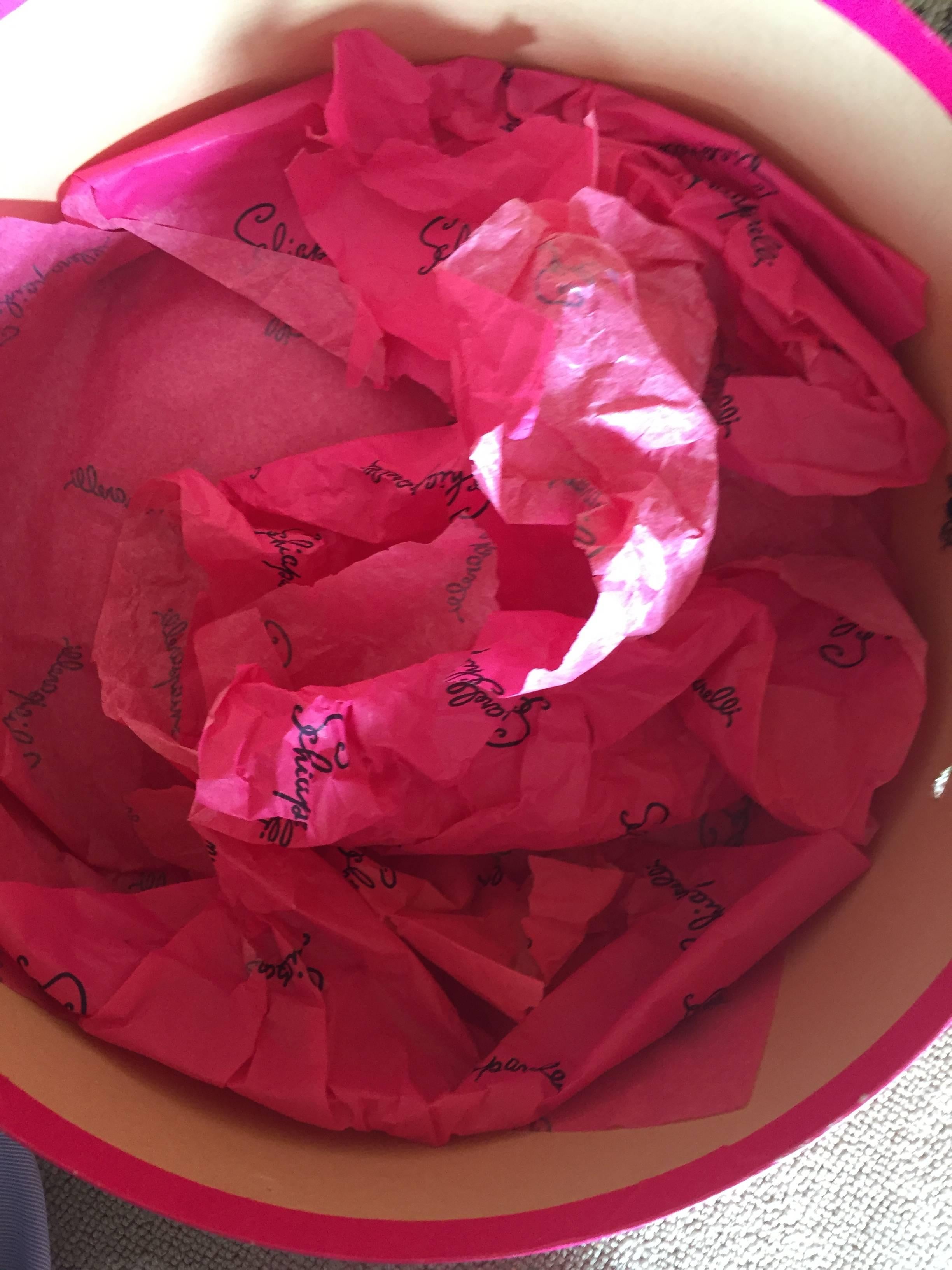 Schiaparelli Chic Straw Hat with Veil In Shocking Pink Schiaparelli Hat Box 5