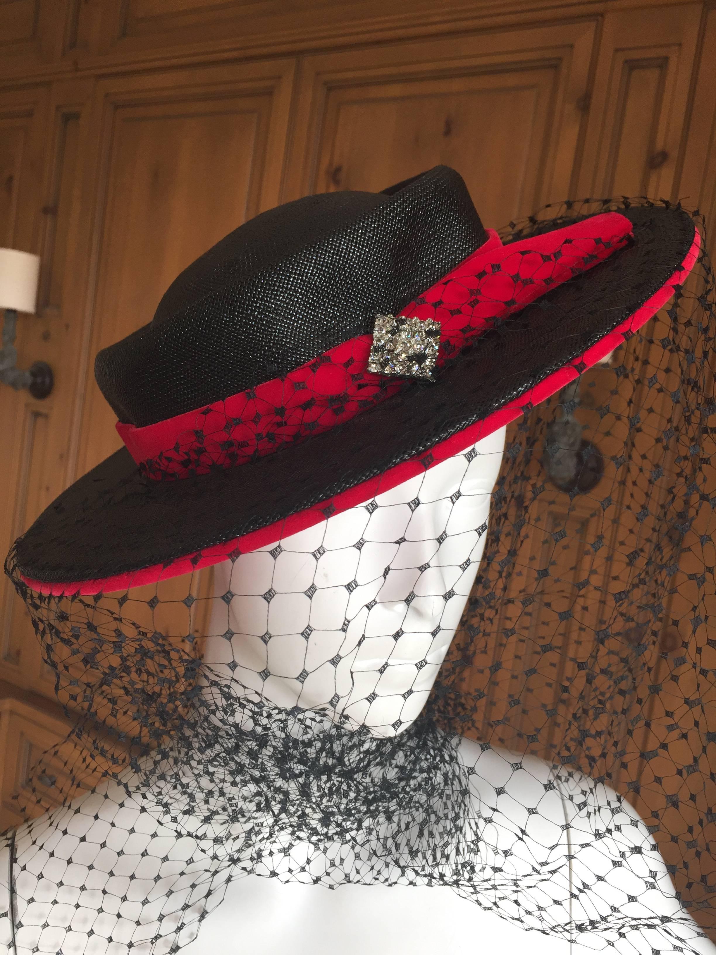 Schiaparelli Chic Straw Hat with Veil In Shocking Pink Schiaparelli Hat Box 1