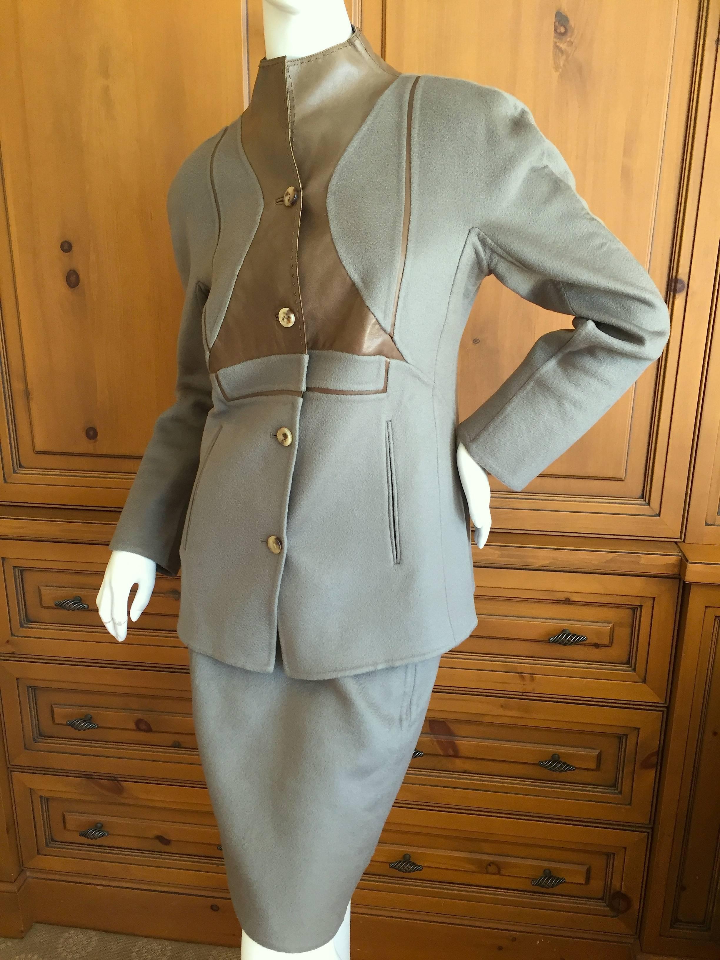 Chado Ralph Rucci Pure Cashmere & Leather Suit  In Excellent Condition For Sale In Cloverdale, CA