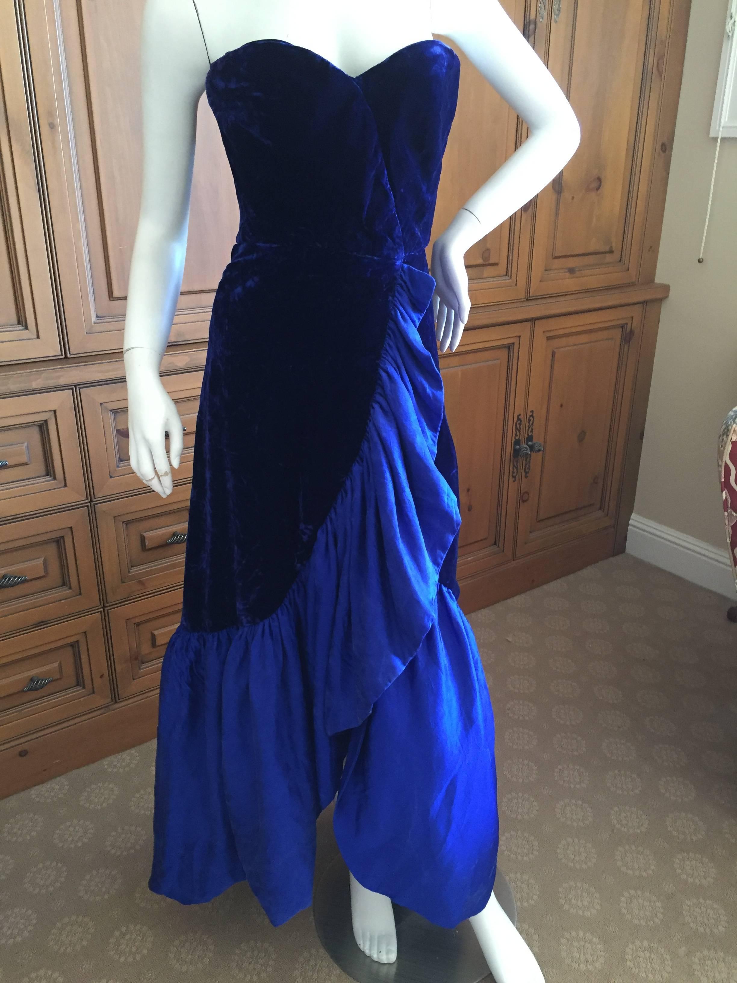 Purple Scaasi Bergdorf Goodman Blue Velvet Evening Gown For Sale