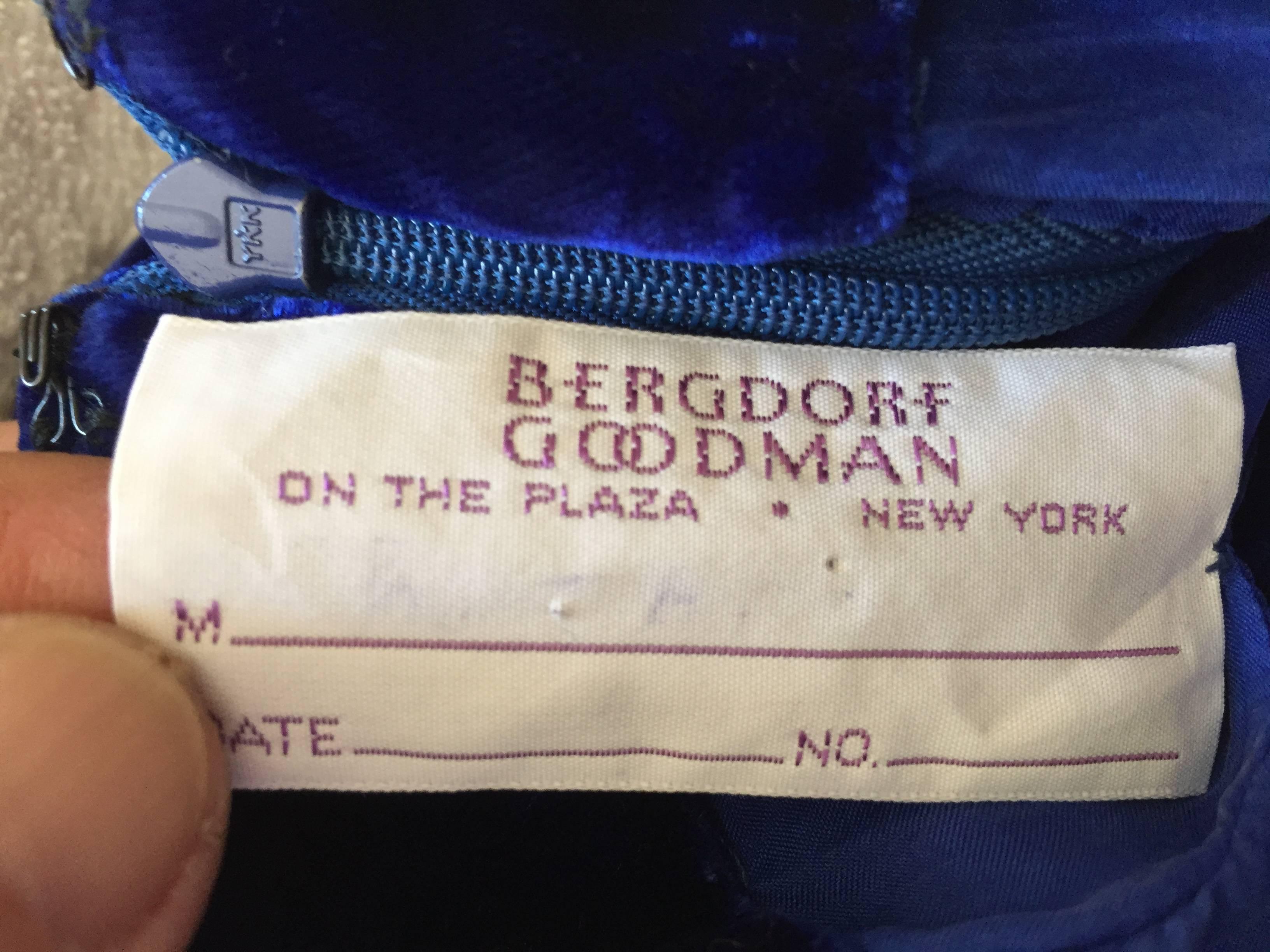 Scaasi Bergdorf Goodman Blue Velvet Evening Gown For Sale 1