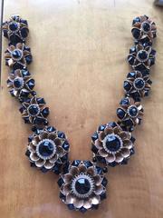 William De Lillo Bold 1970's Graduating Floral Necklace with Jet and Crystal