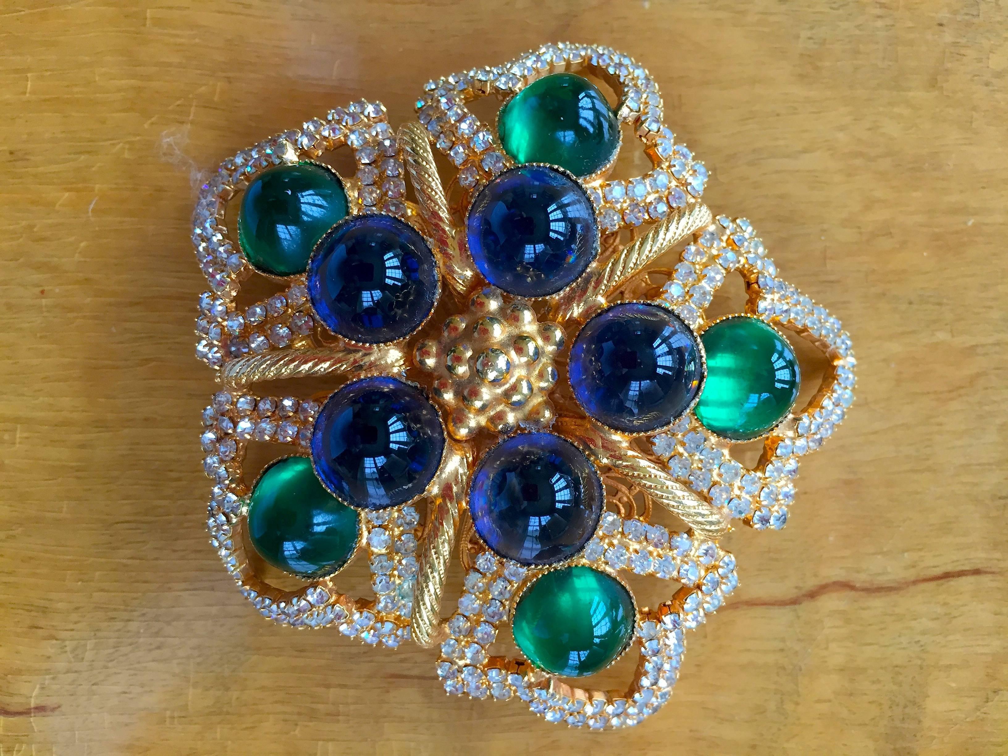 William De Lillo Large Jewel Tone Brooch In Excellent Condition For Sale In Cloverdale, CA