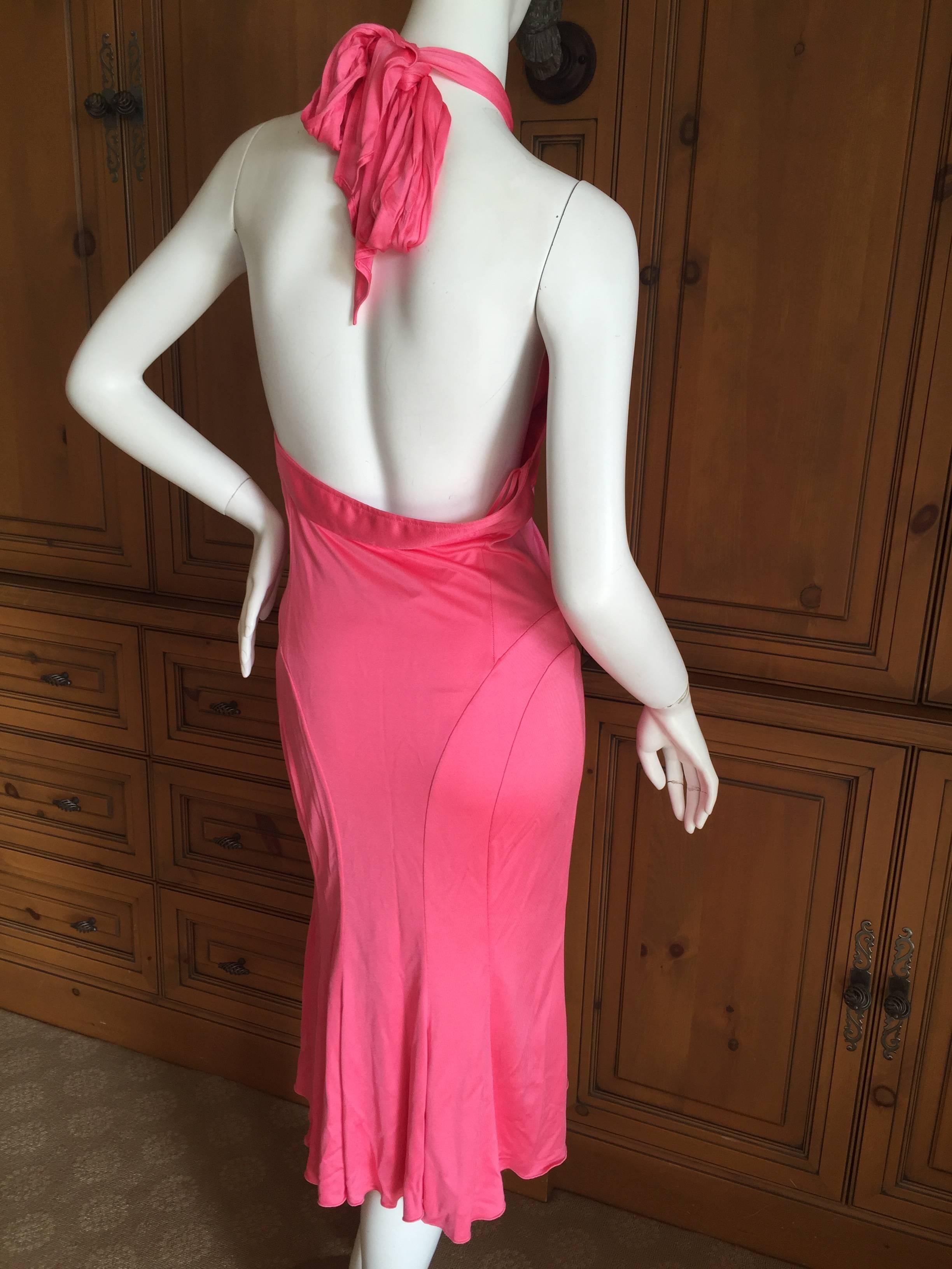 Women's Versace Coral Jersey Backless Halter Dress with Giant Medusa Buckle