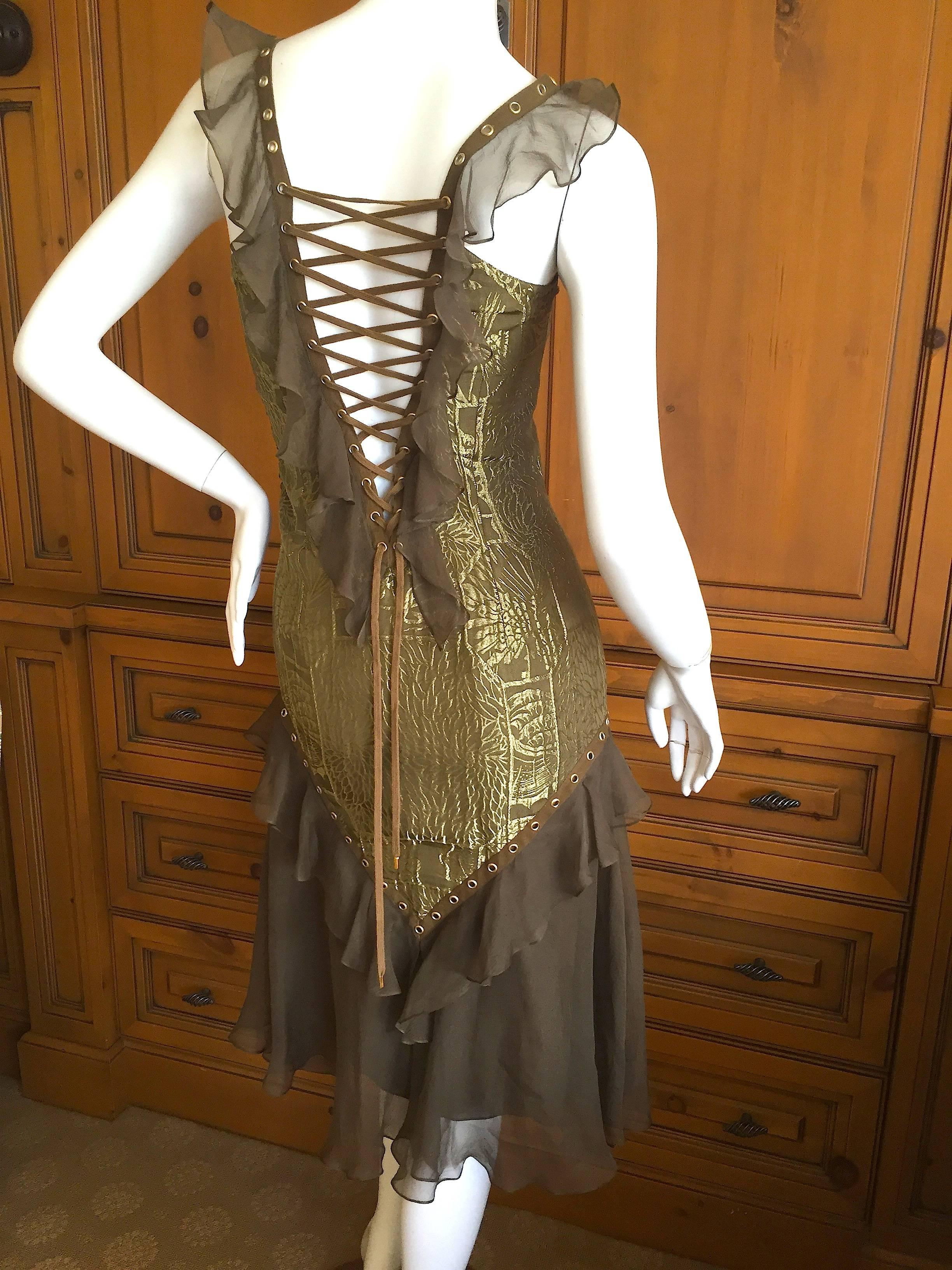 Brown Dior by Galliano Corset Lace Cocktail Dress For Sale
