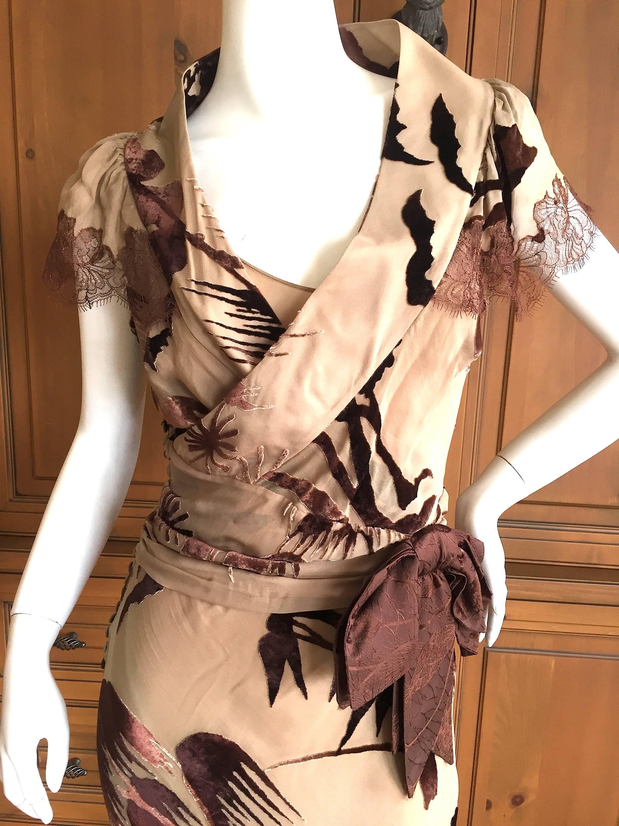 Beige John Galliano Romantic 30's Style Devore Velvet Dress with Lace Capelet