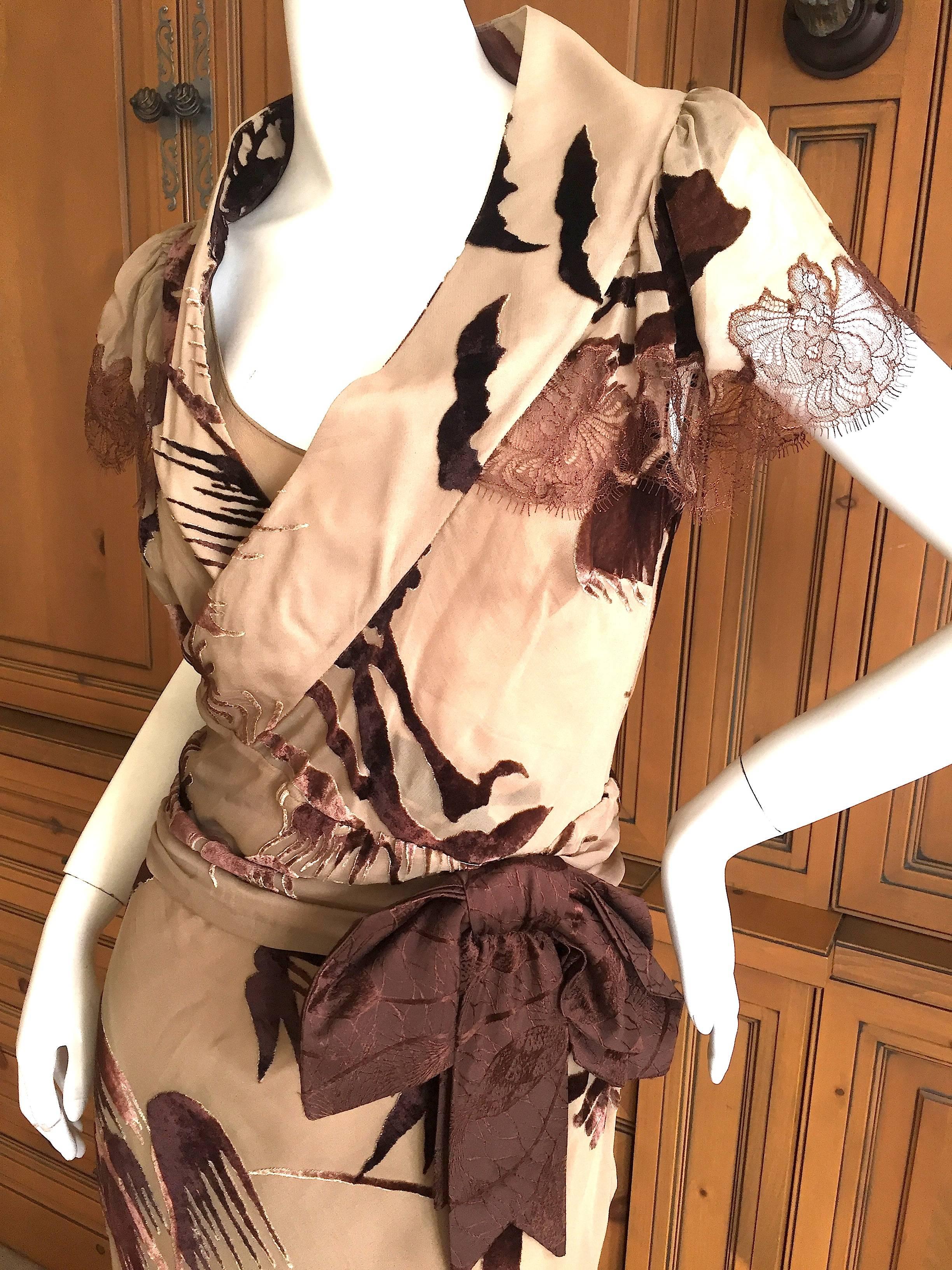 John Galliano Romantic 30's Style Devore Velvet Dress with Lace Capelet In Excellent Condition In Cloverdale, CA