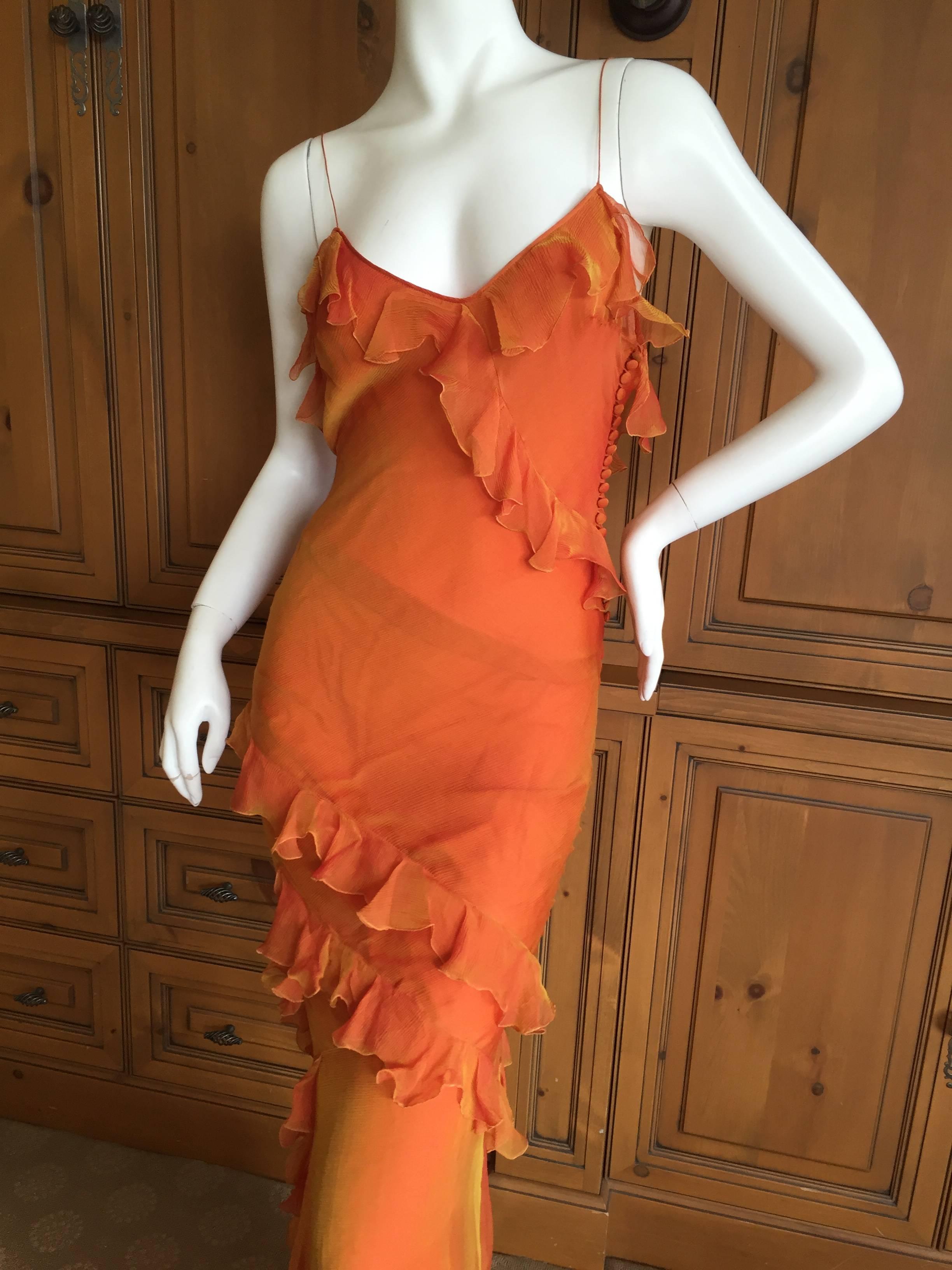 Orange John Galliano for Christian Dior Bias Cut Ruffle Evening Dress