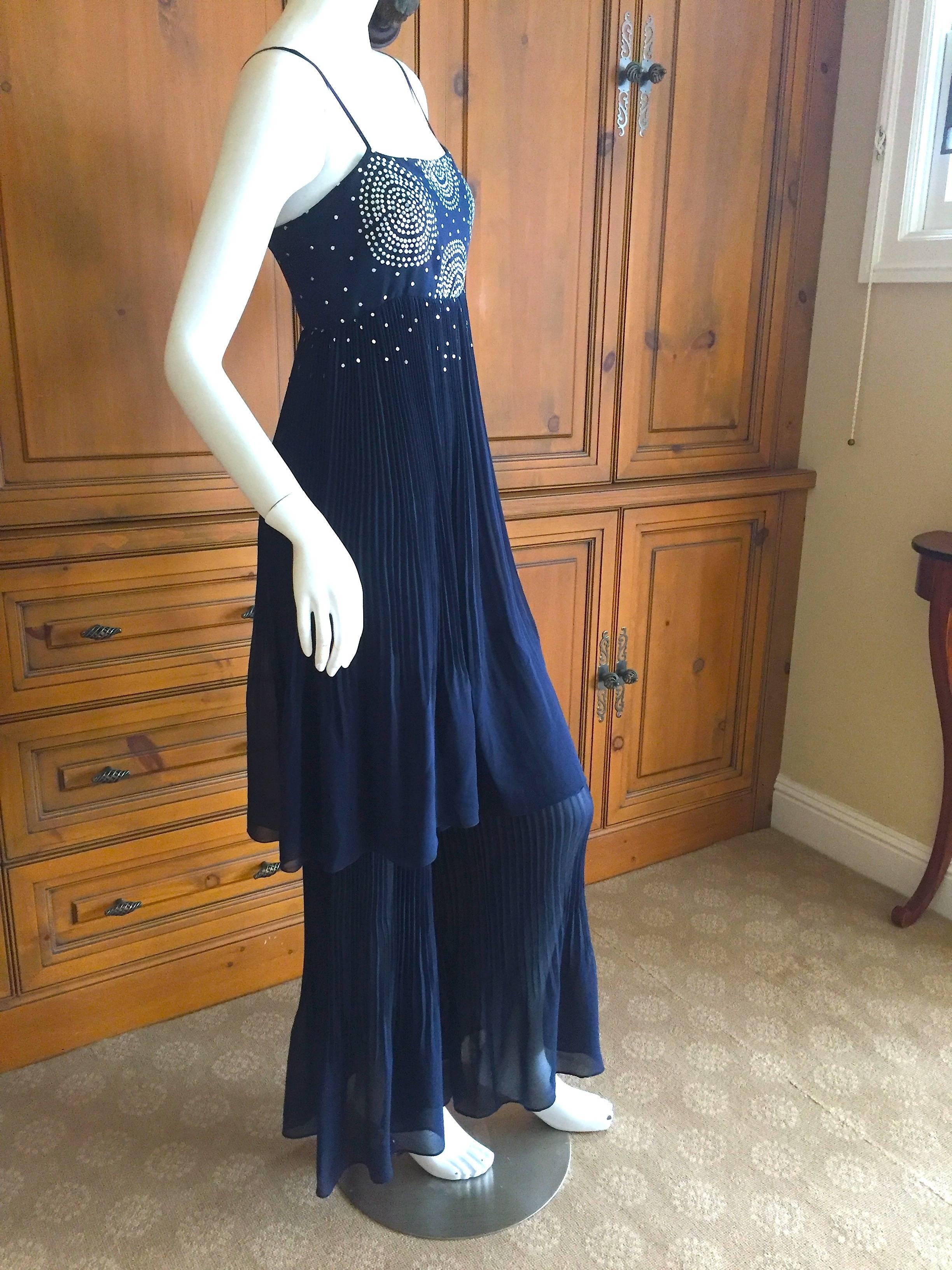 Black Chanel Navy Blue Dress with Silver Sequin Embellishment