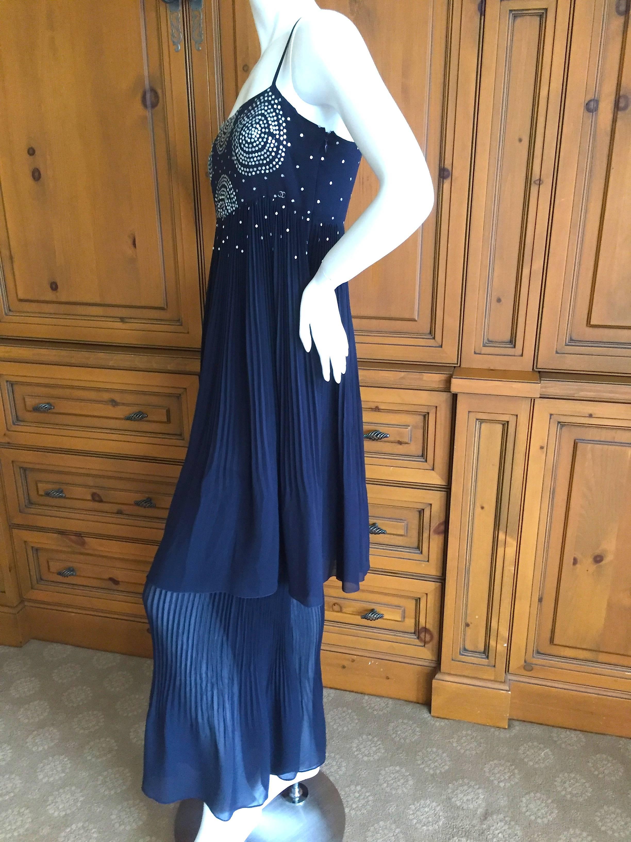Chanel Navy Blue Dress with Silver Sequin Embellishment In Excellent Condition In Cloverdale, CA