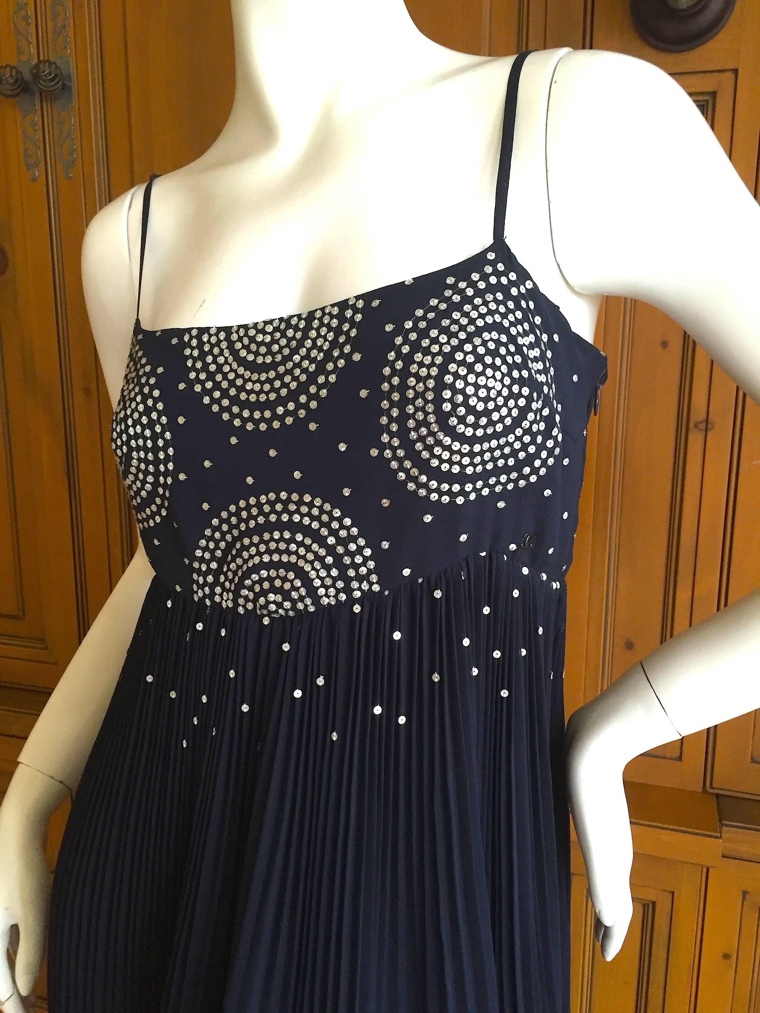 Women's Chanel Navy Blue Dress with Silver Sequin Embellishment