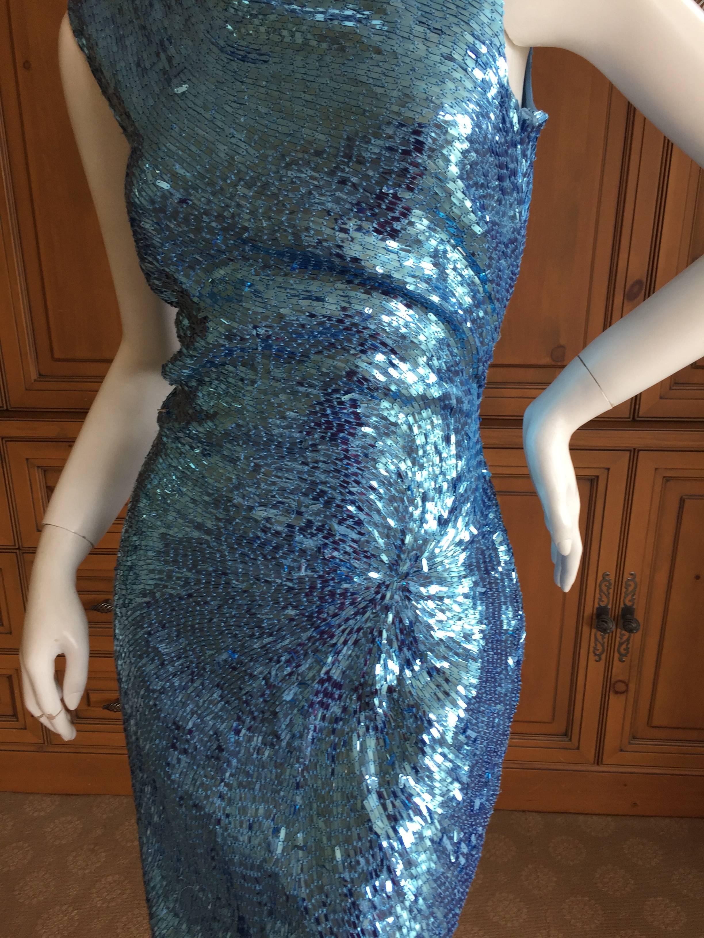 Blue Versace Sequin Sheath Dress For Sale