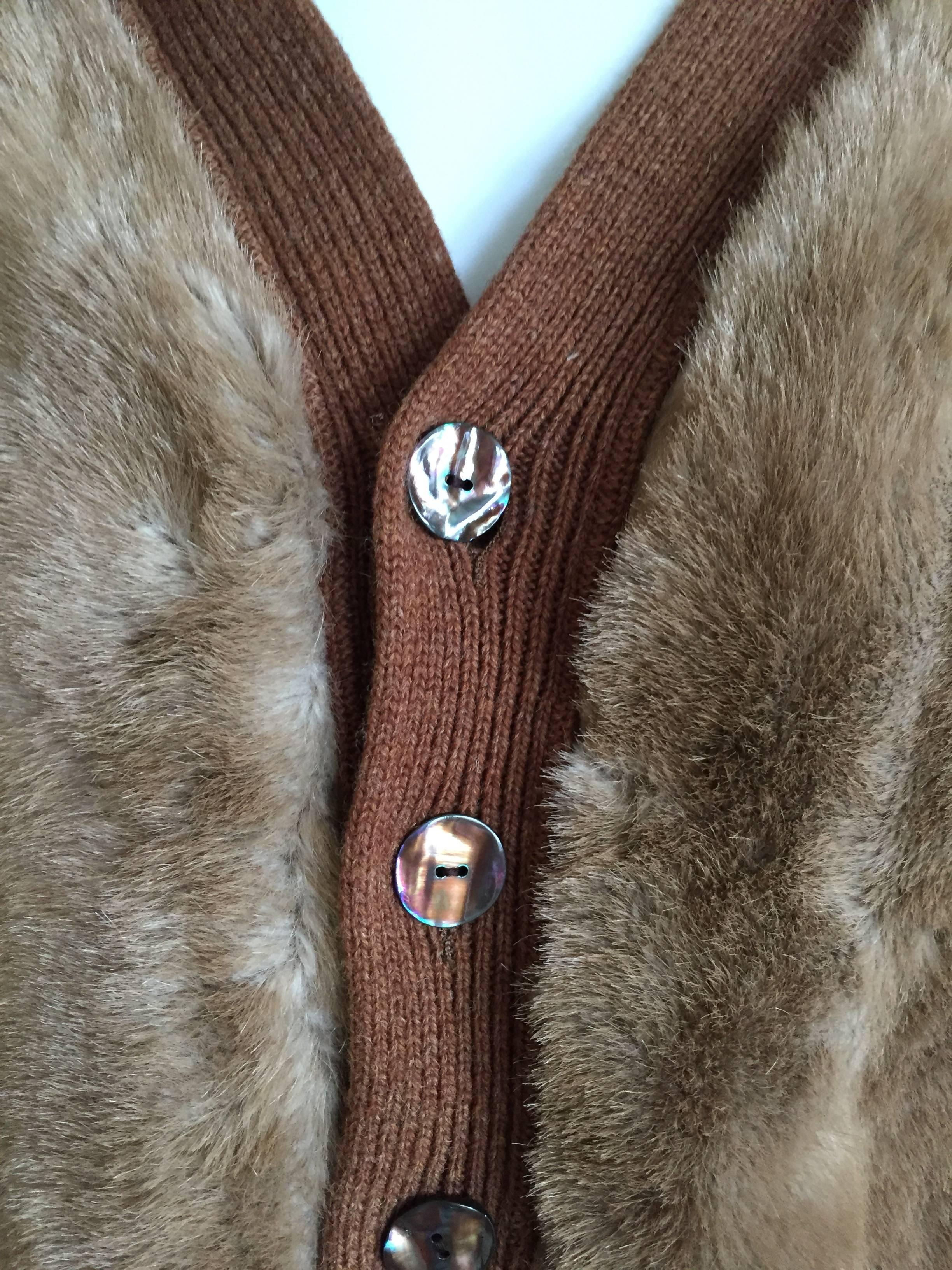 Jean Paul Gaultier Men's Cardigan Sweater with Faux Fur Front Size L In Excellent Condition In Cloverdale, CA