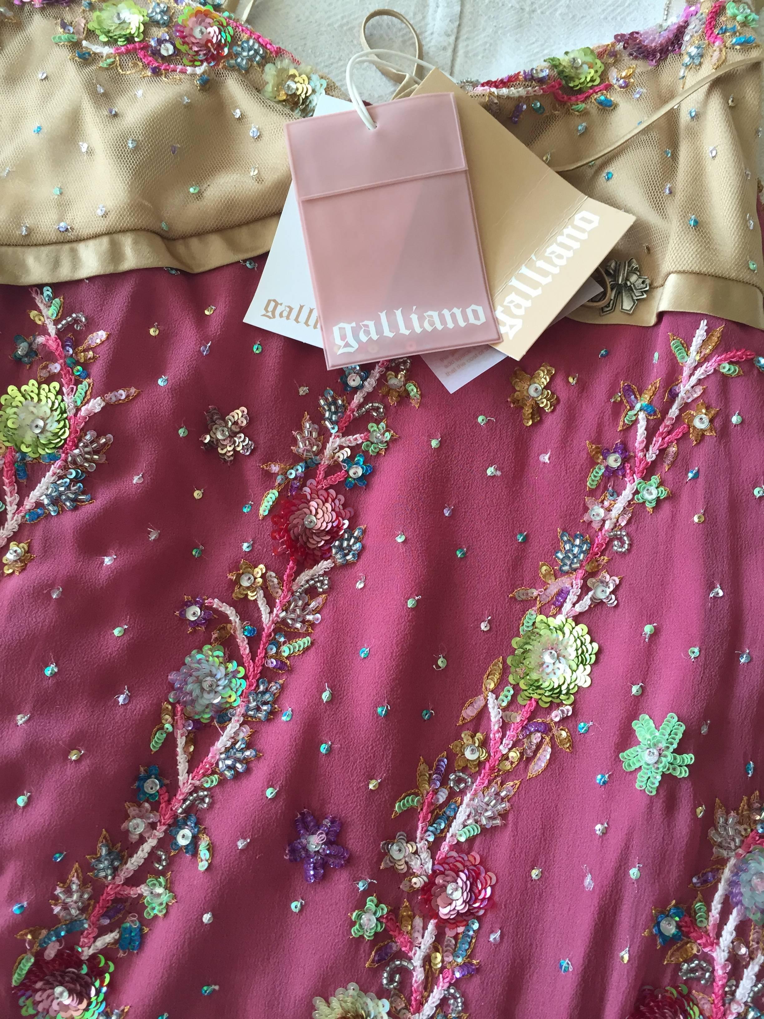 John Galliano Mini Dress with Floral Sequin Details New 5