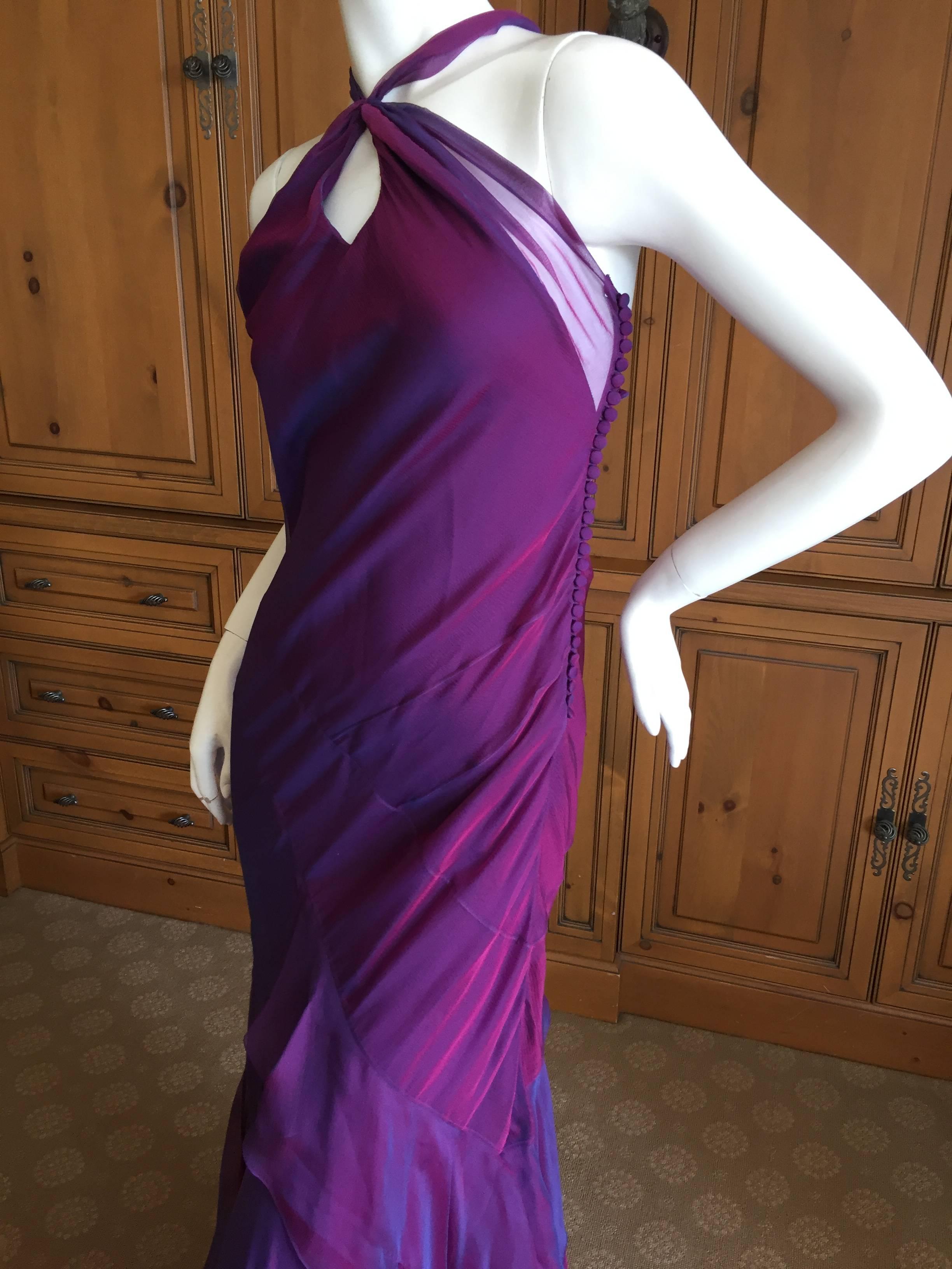 Christian Dior Iridescent Purple Silk Chiffon Evening Dress In Excellent Condition In Cloverdale, CA