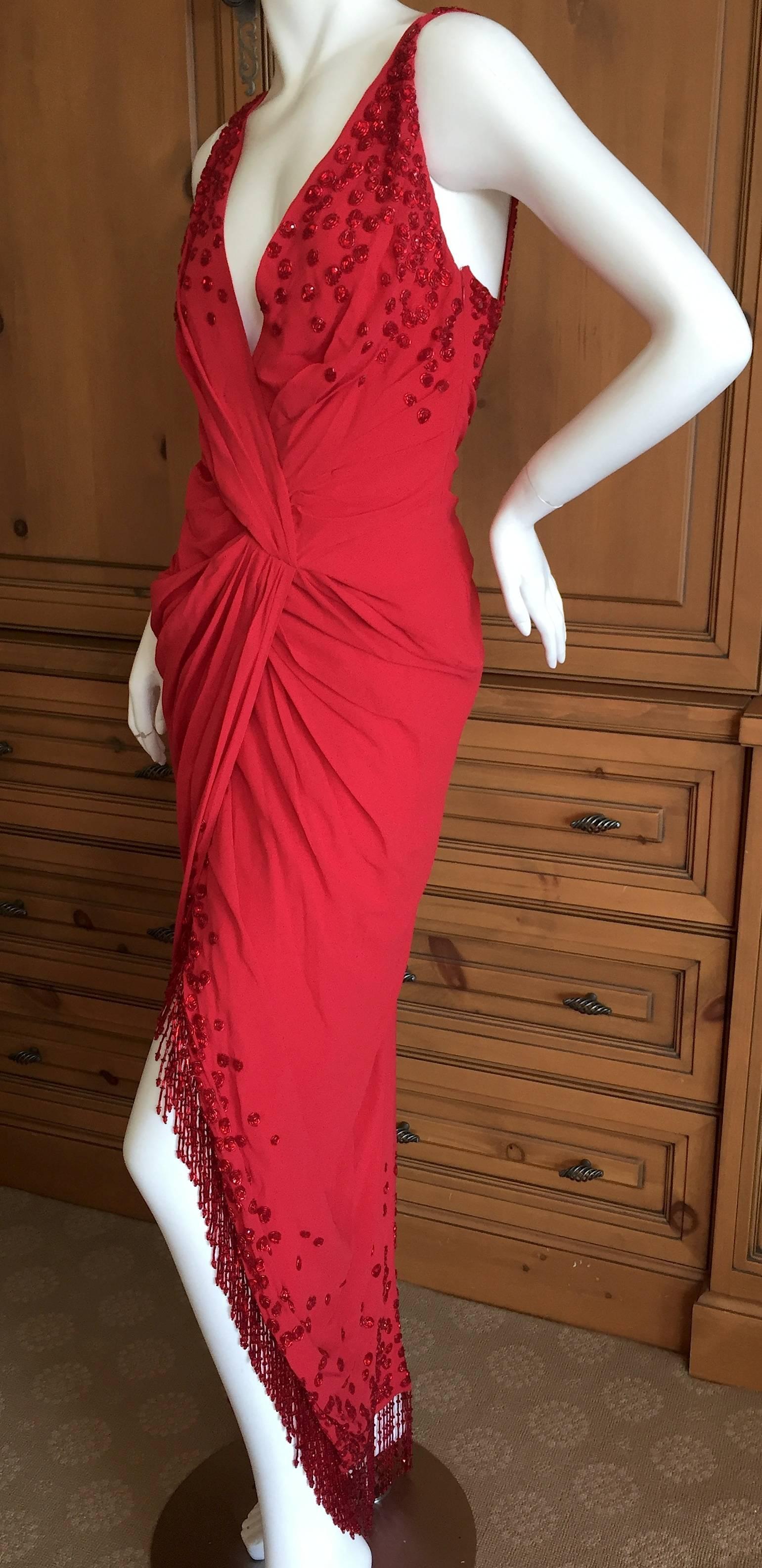 Christian Dior Lady in Red Fringed Beaded Evening Dress by Galliano In Excellent Condition In Cloverdale, CA