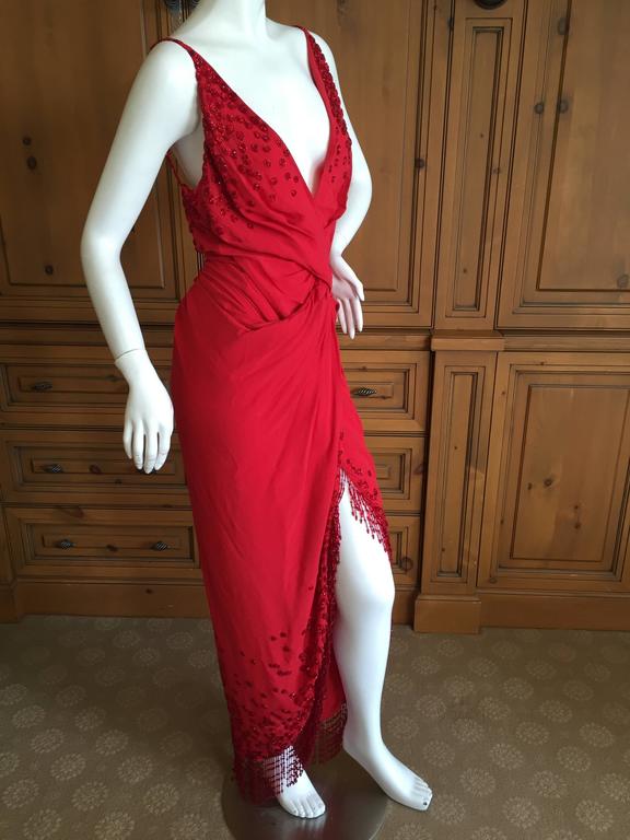 Christian Dior Lady in Red Fringed Beaded Evening Dress by Galliano at ...