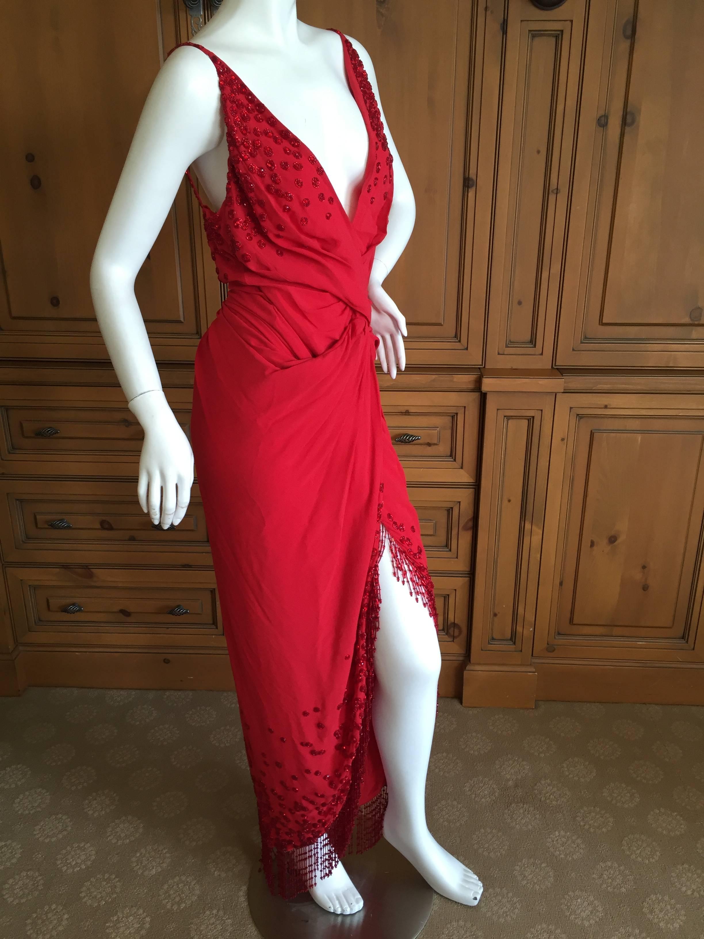 Christian Dior Lady in Red Fringed Beaded Evening Dress by Galliano 1