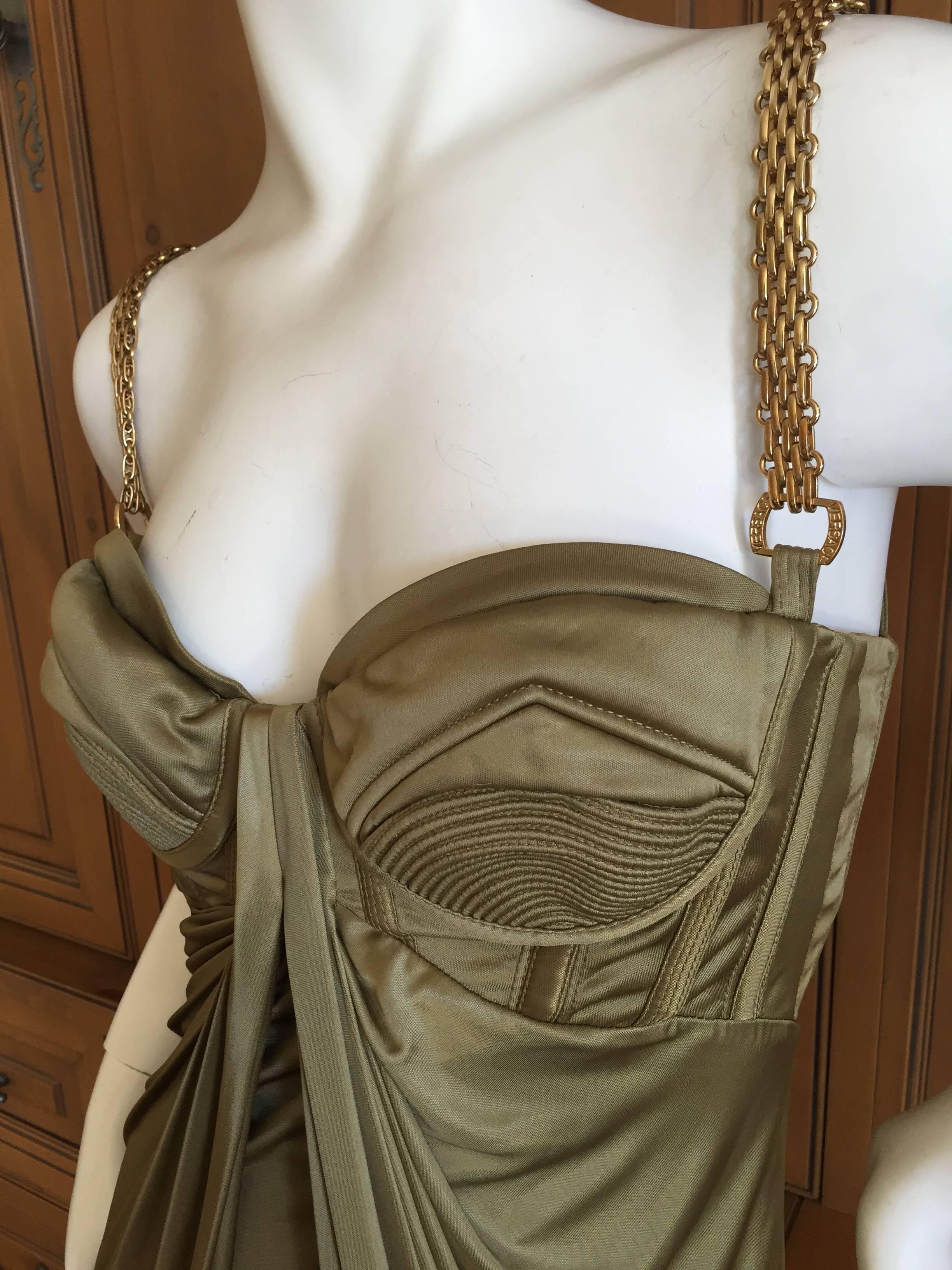 green metallic chain strap dress