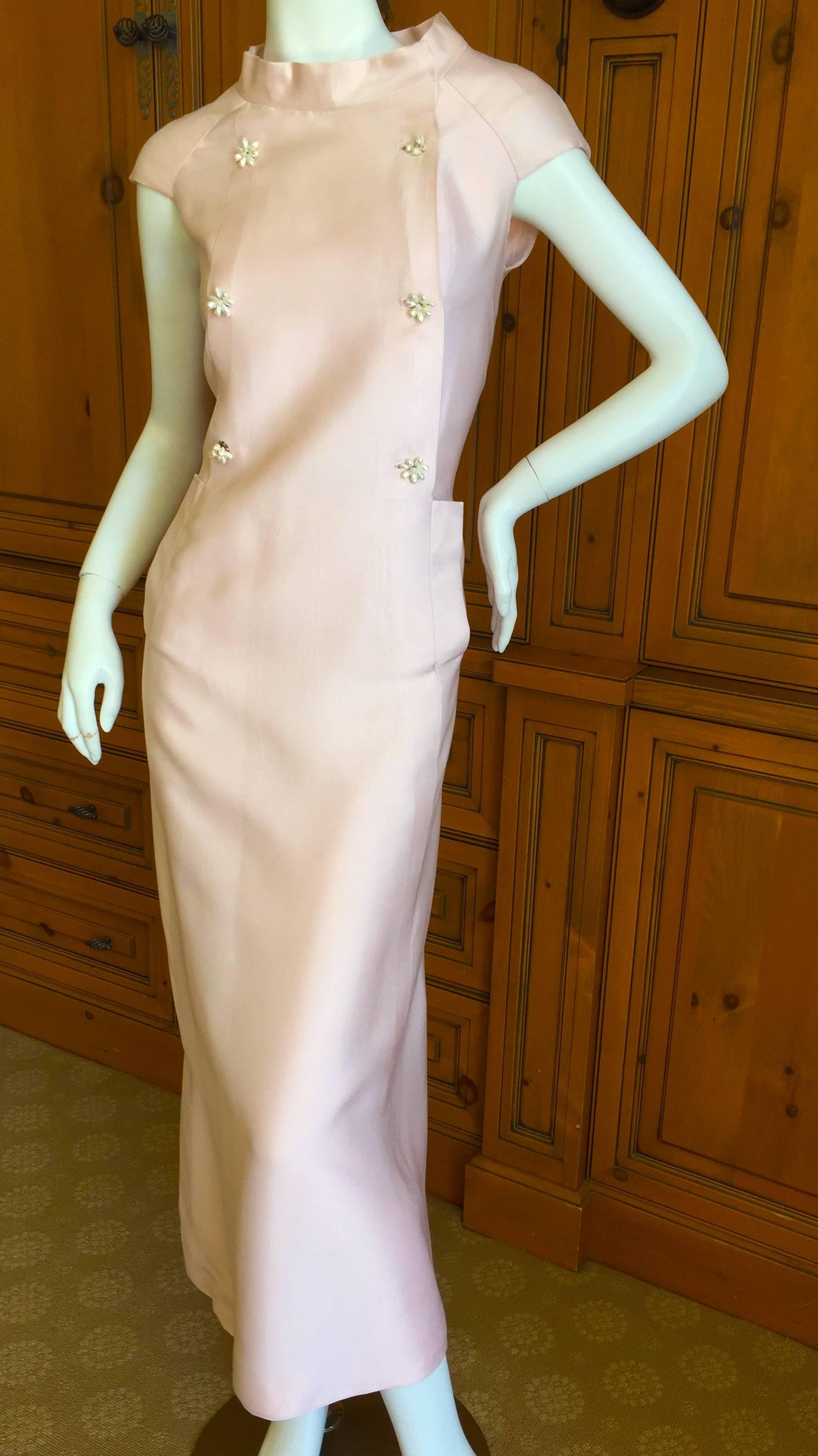 Christian Dior Numbered Haute Couture 1960 Pink Silk Dress In Good Condition In Cloverdale, CA