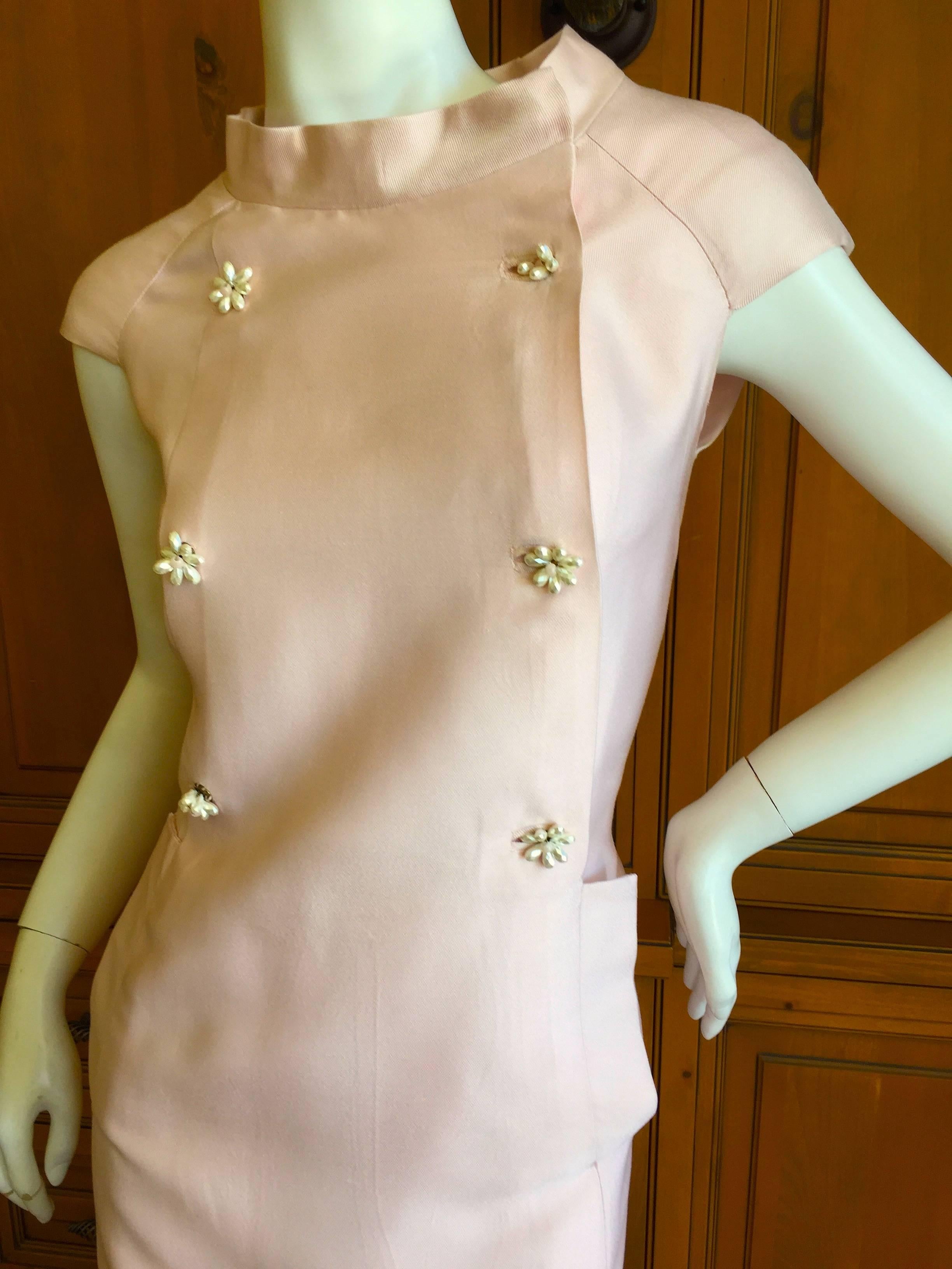 Beige Christian Dior Numbered Haute Couture 1960 Pink Silk Dress