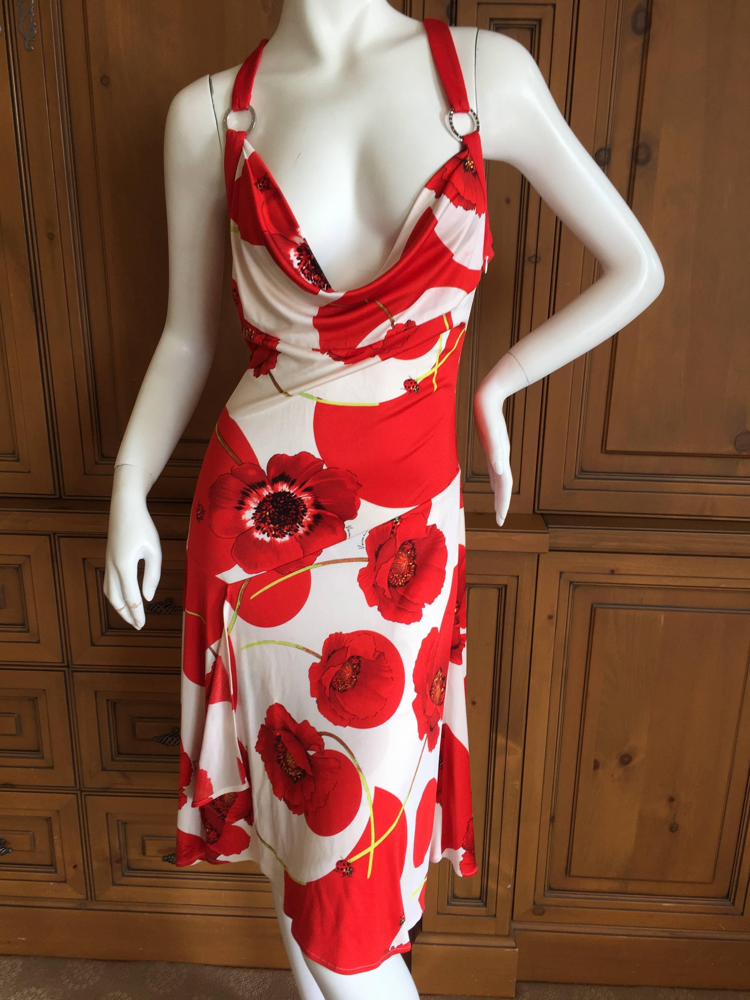 Versace Silk Jersey Dress w Ladybugs and Poppies In Excellent Condition For Sale In Cloverdale, CA