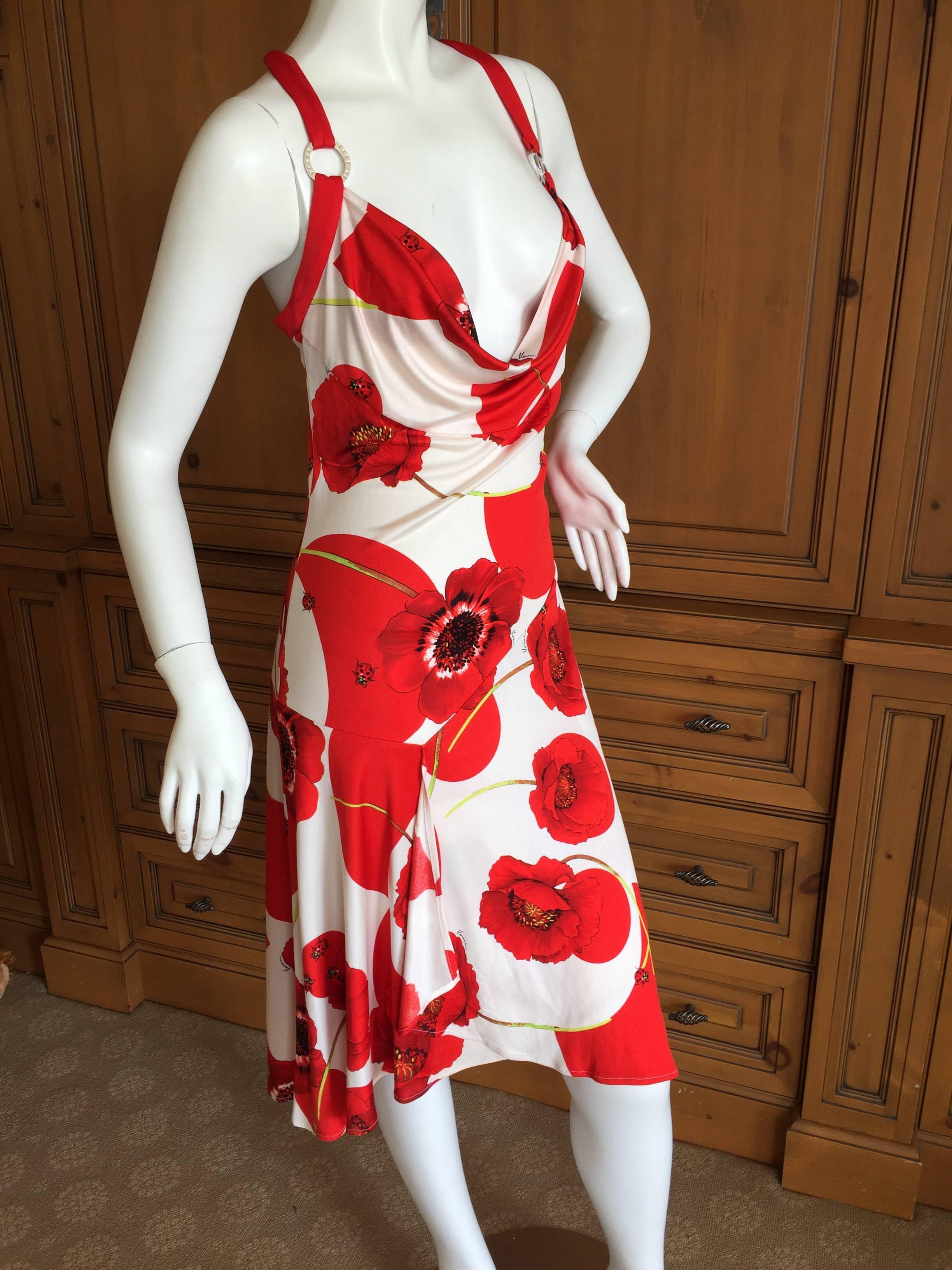 Versace Silk Jersey Dress w Ladybugs and Poppies For Sale 2
