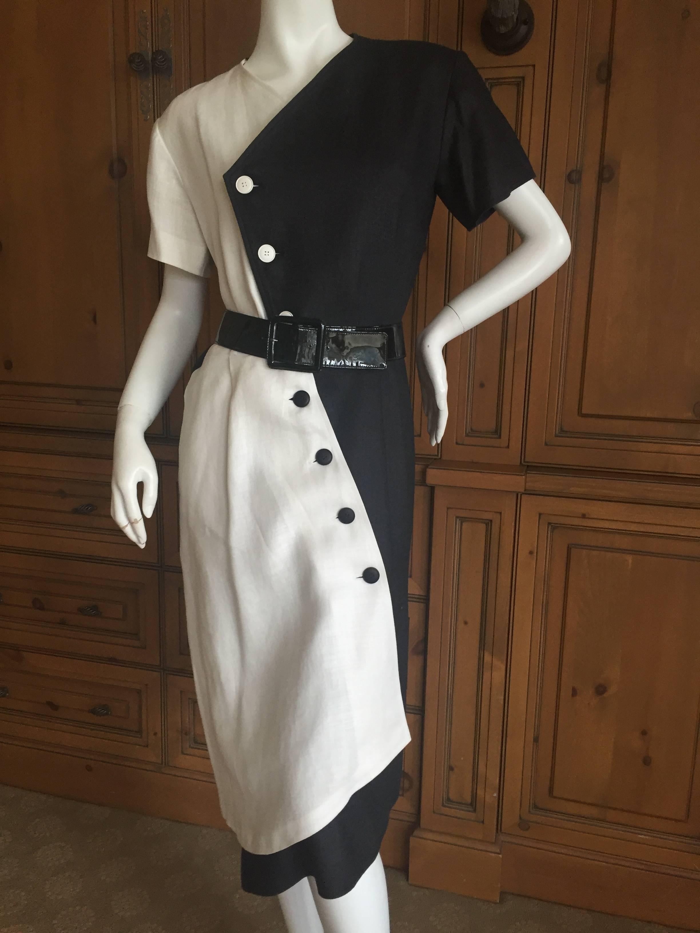 Women's Yves Saint Laurent Rive Gauche 1970's Black and White Linen Dress