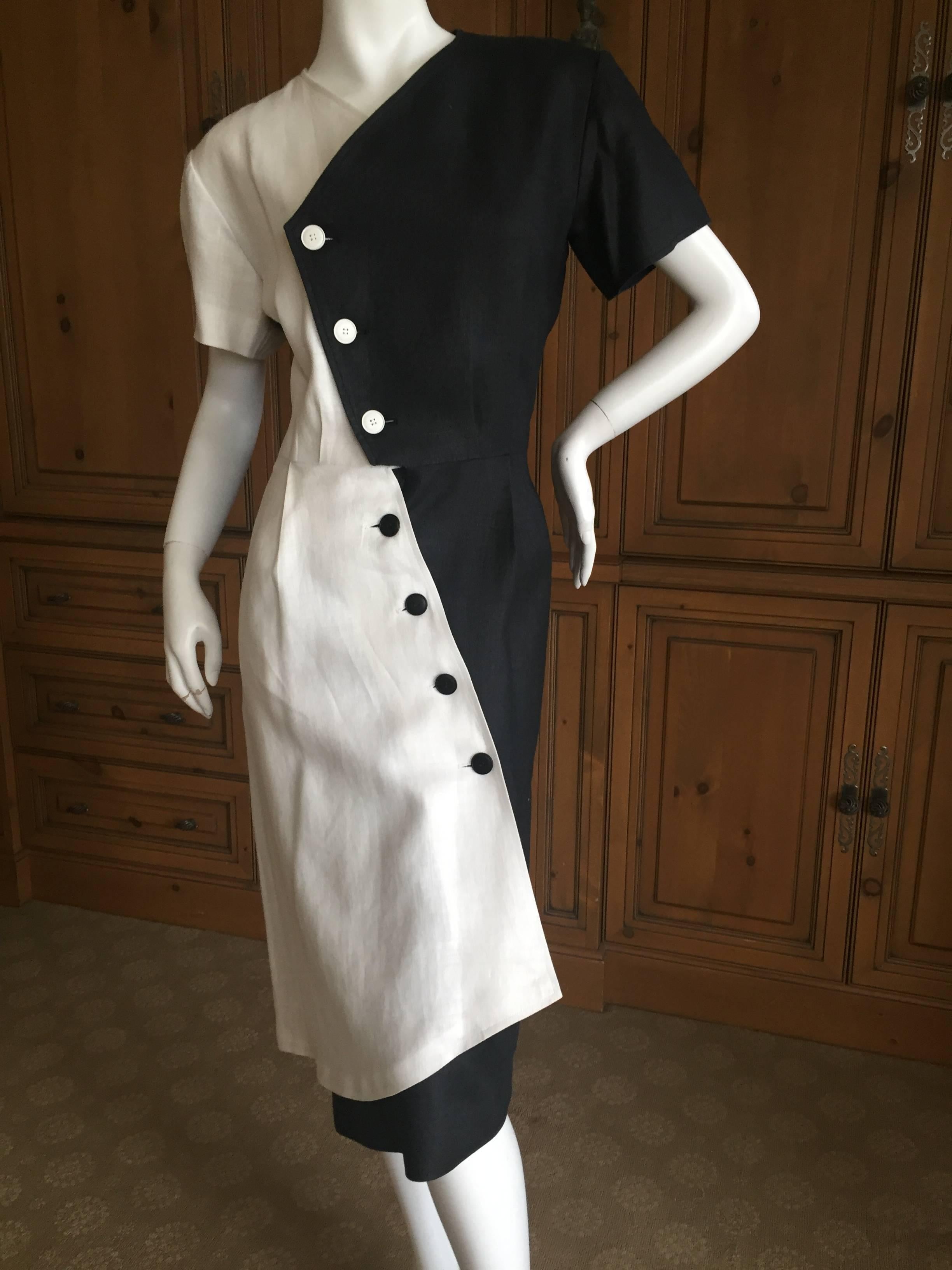 Yves Saint Laurent Rive Gauche 1970's Black and White Linen Dress 3