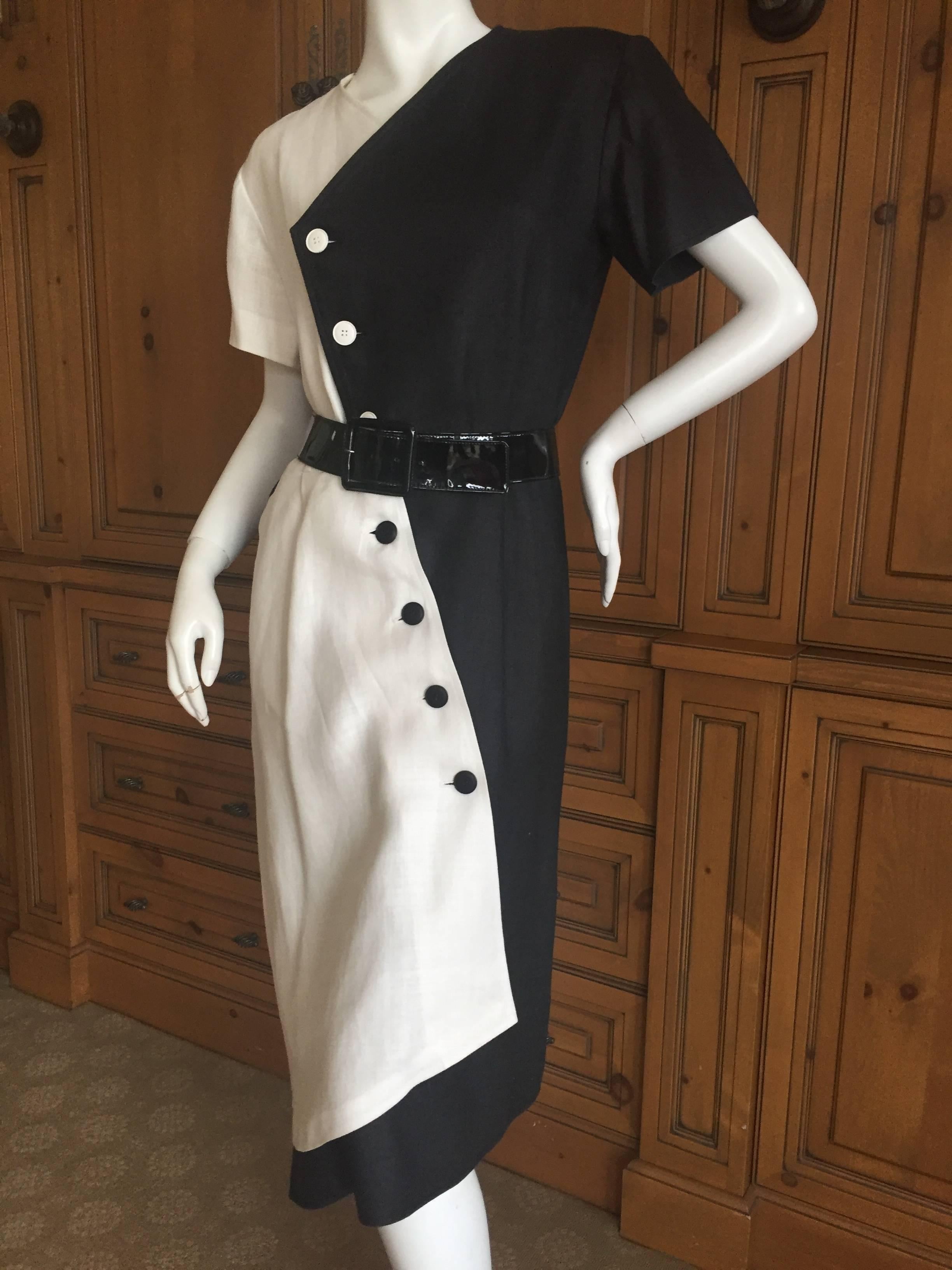 Yves Saint Laurent Rive Gauche 1970's Black and White Linen Dress 5