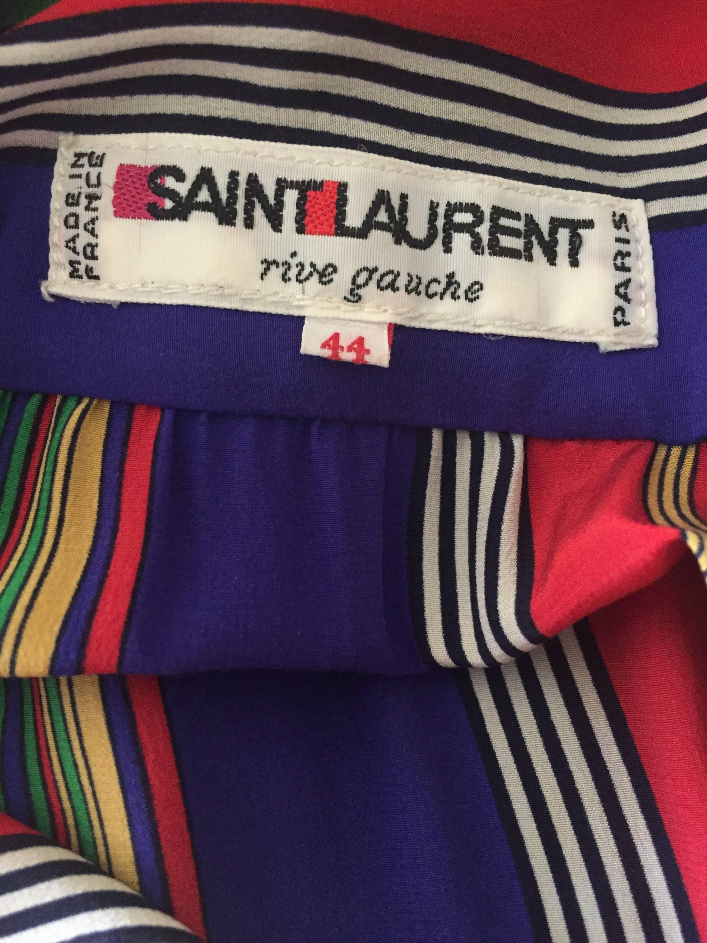 Yves Saint Laurent Rive Gauche 1970's Stripe Silk Day Dress with Bow For Sale 5