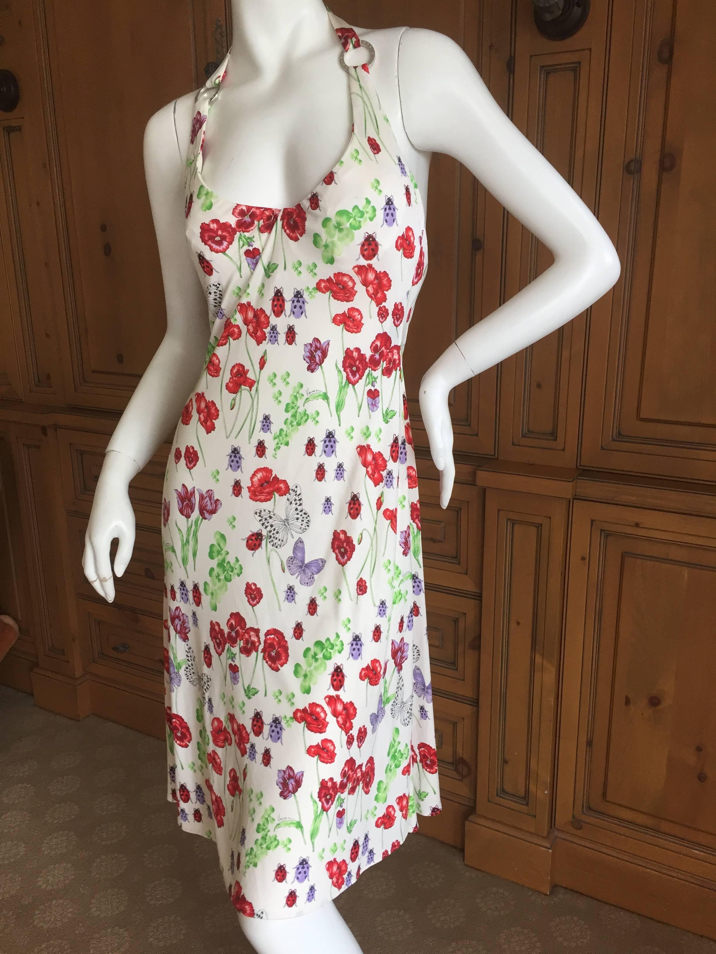 Versace Silk Jersey Dress with Pansy's and Ladybugs In Excellent Condition For Sale In Cloverdale, CA