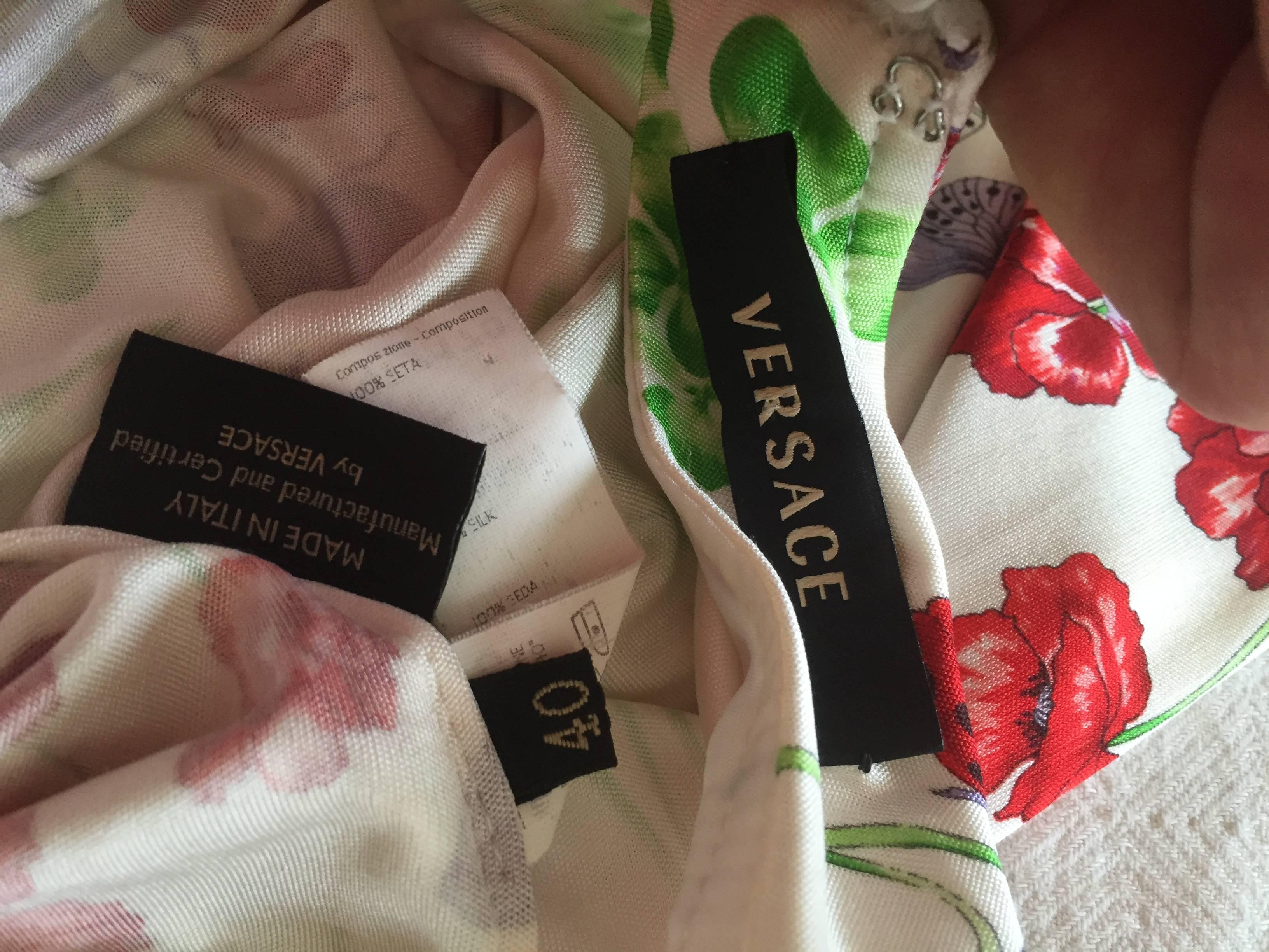 Versace Silk Jersey Dress with Pansy's and Ladybugs For Sale 3