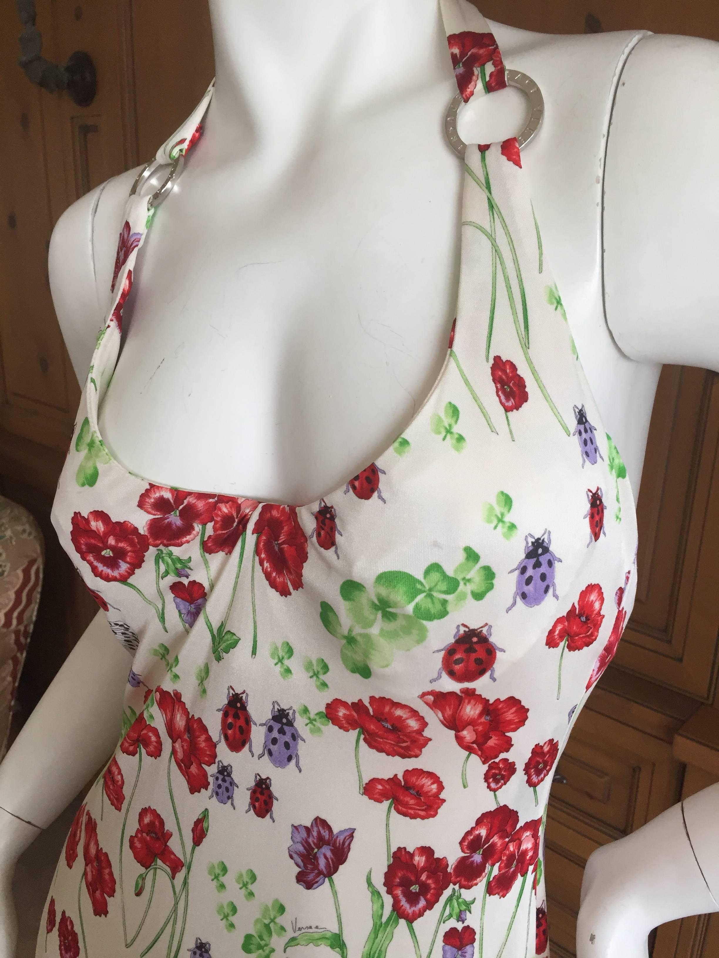 Women's Versace Silk Jersey Dress with Pansy's and Ladybugs For Sale