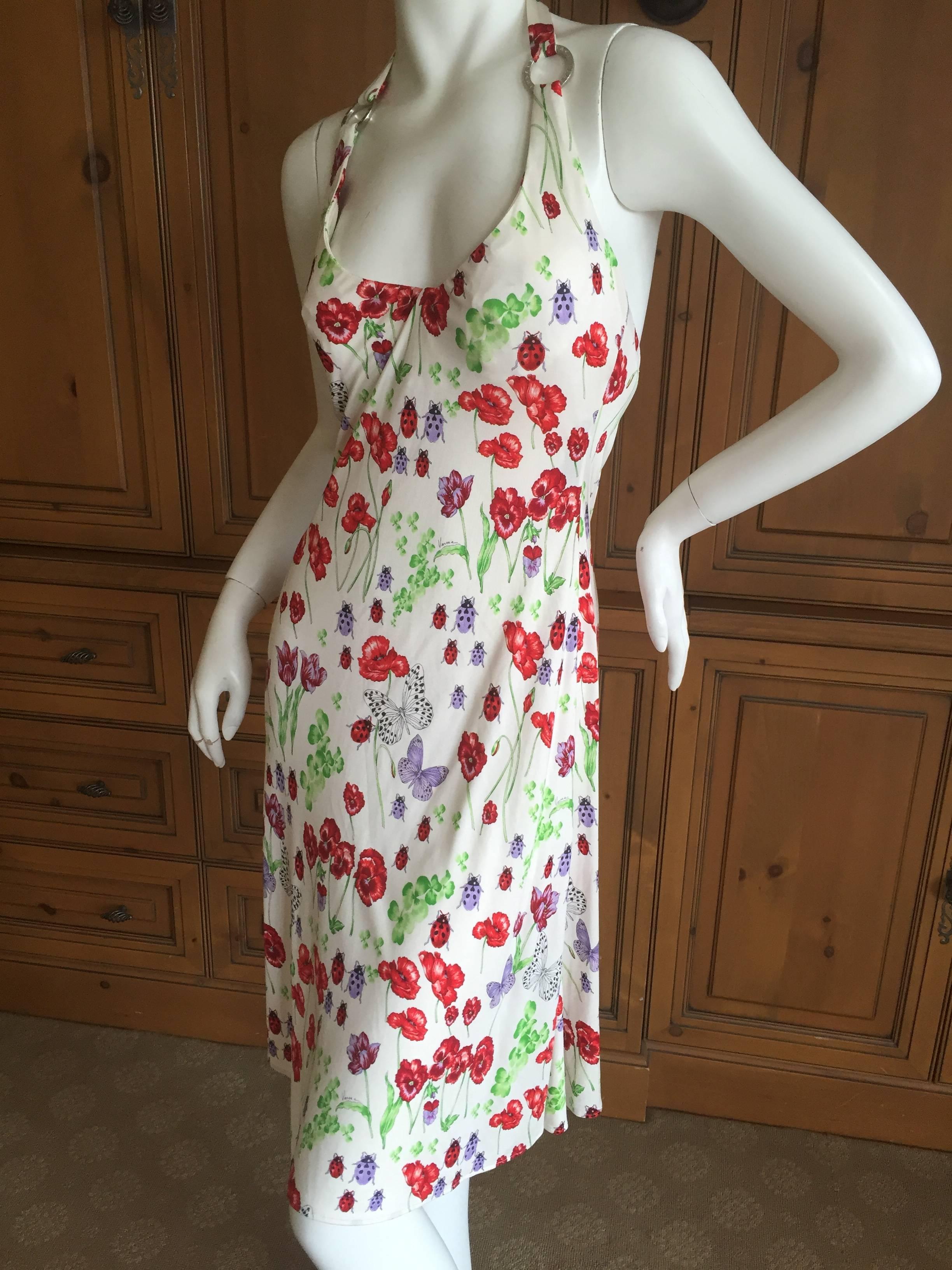 Versace Silk Jersey Dress with Pansy's and Ladybugs For Sale 2