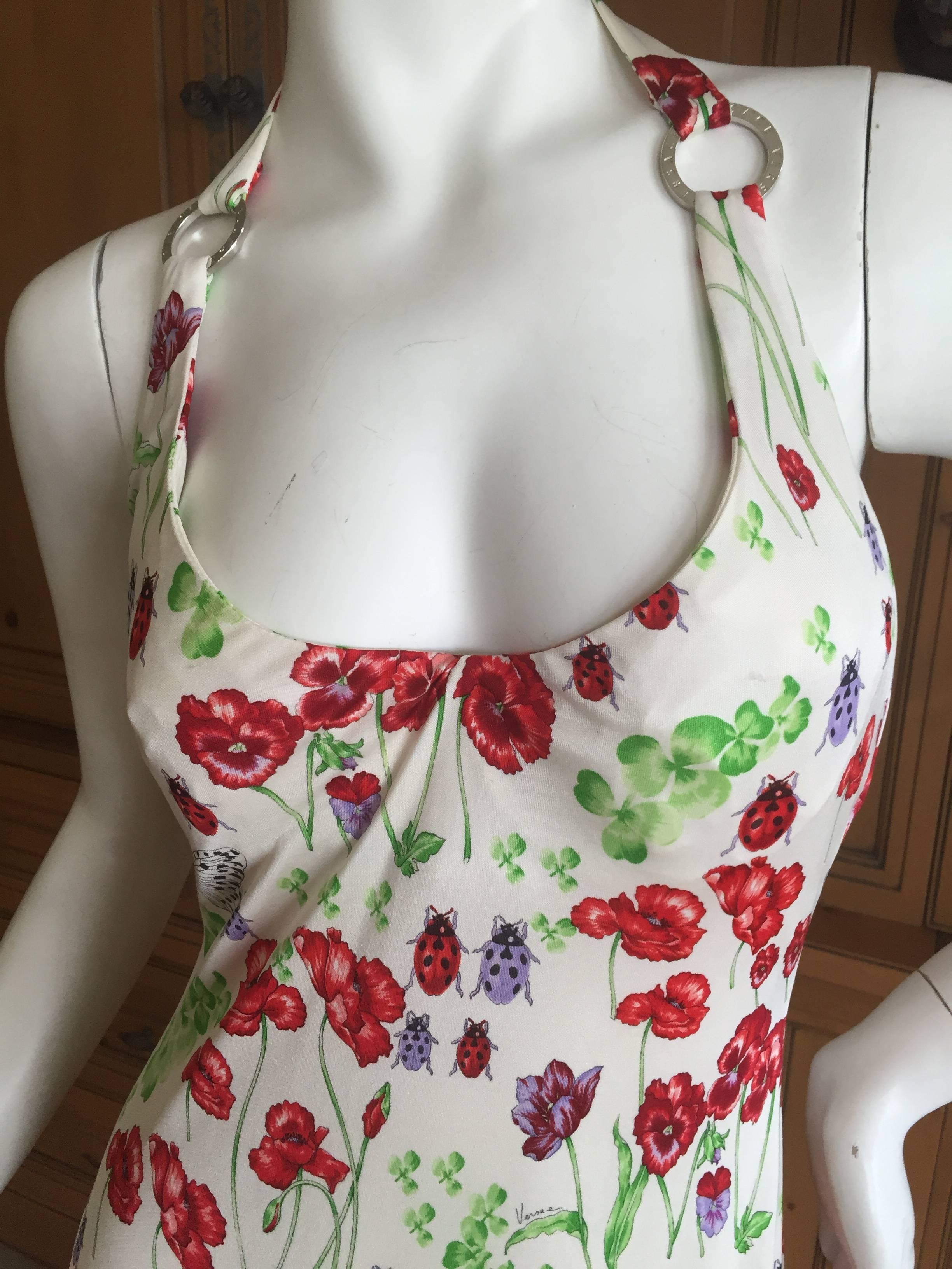 Versace Silk Jersey Dress with Pansy's and Ladybugs For Sale 1