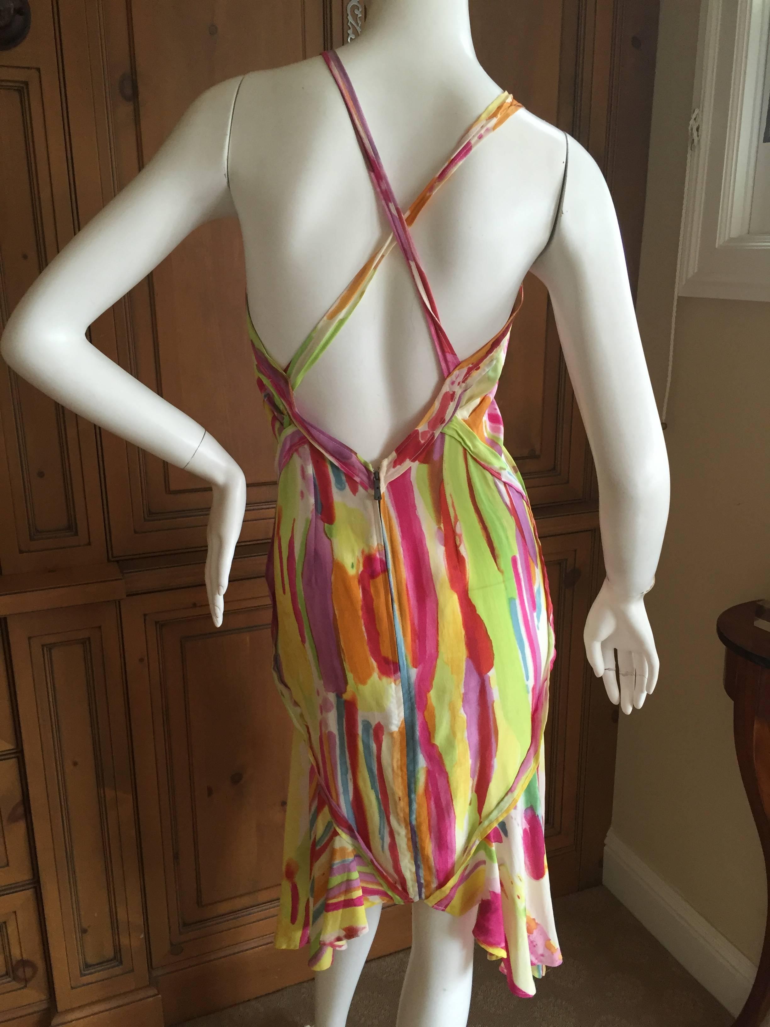 Yves Saint Laurent Rive Guache Watercolor Silk Ruffle Dress For Sale 2