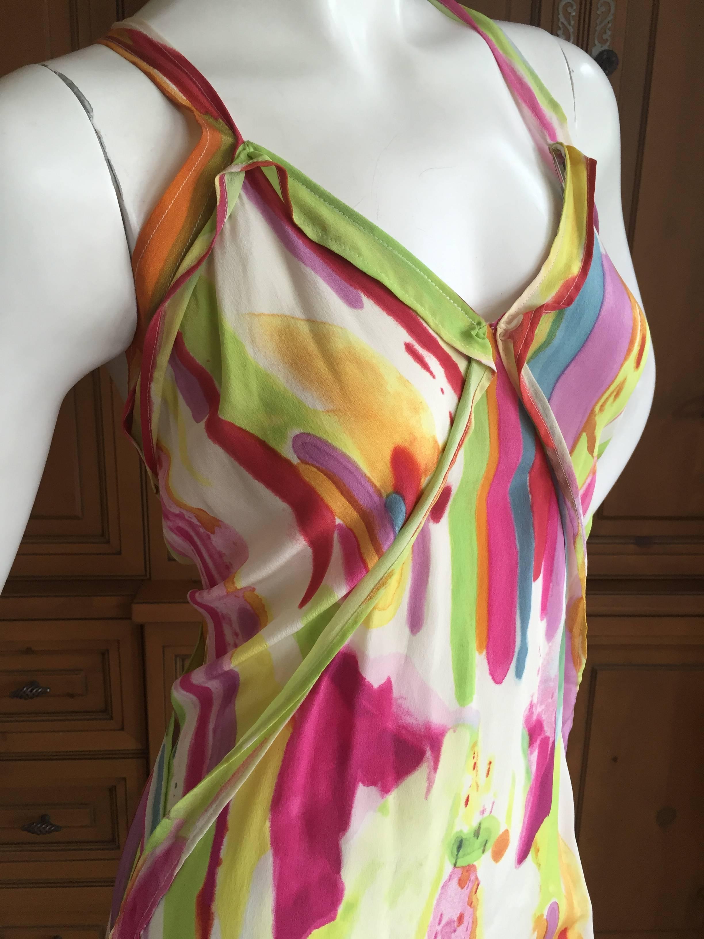 Women's Yves Saint Laurent Rive Guache Watercolor Silk Ruffle Dress For Sale