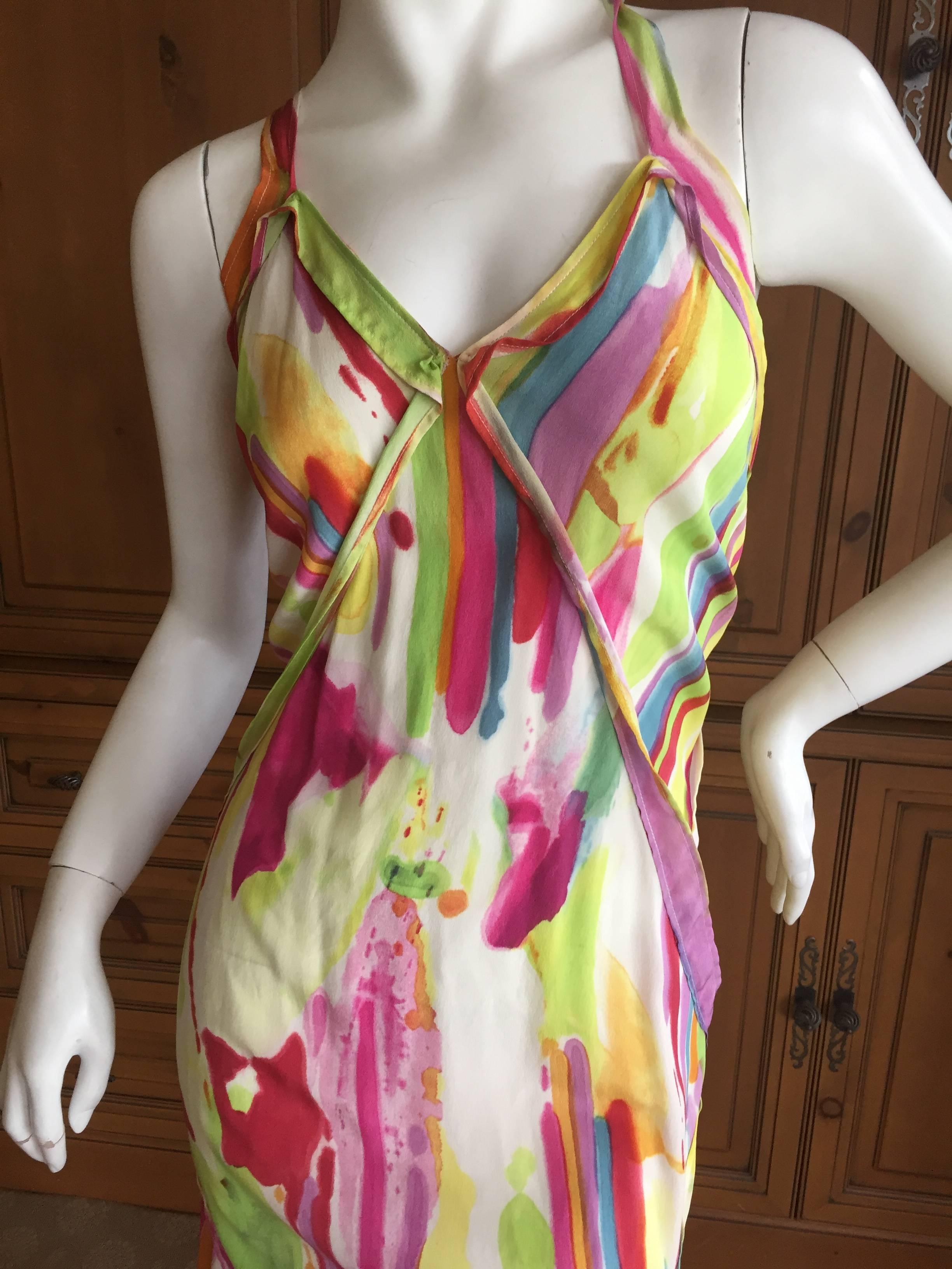 Yves Saint Laurent Rive Guache Watercolor Silk Ruffle Dress For Sale 4