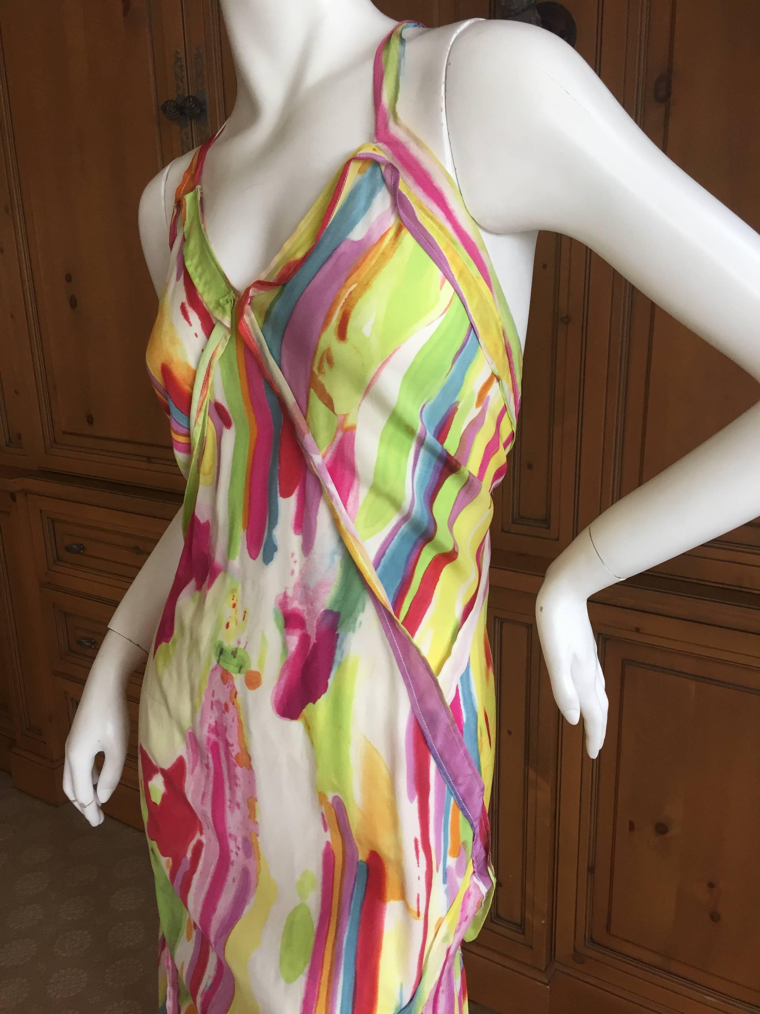 Yves Saint Laurent Rive Guache Watercolor Silk Ruffle Dress For Sale 5