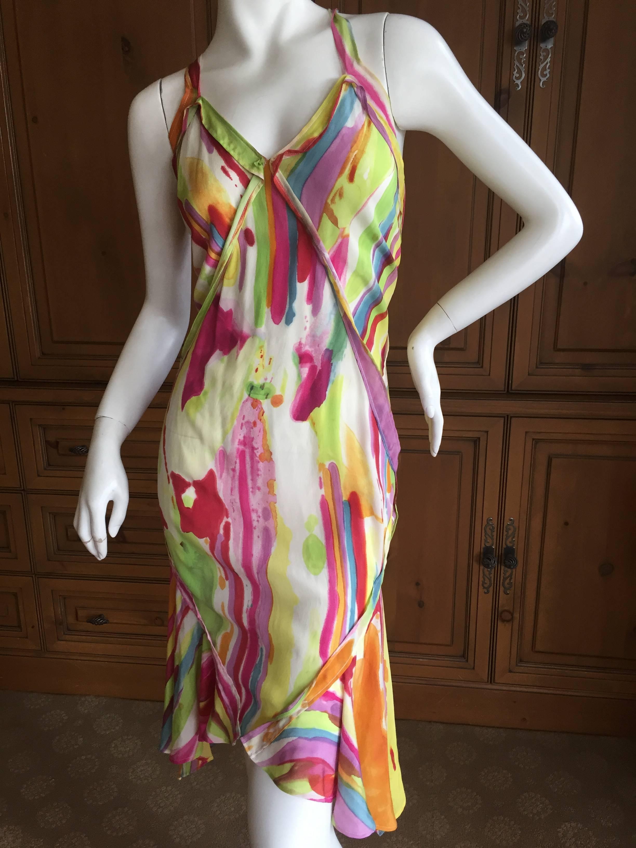 Yves Saint Laurent Rive Guache Watercolor Silk Ruffle Dress For Sale 3